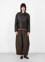 W_Edge_Leather_Jacket_Dark_Brown_Dark_Brown_YMC_Model_Front at Couverture & The Garbstore