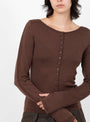 W_Natalie_Cardigan_Dark_Brown_Dark_Brown_YMC_Model_Close-Up at Couverture & The Garbstore