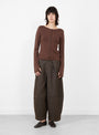 W_Natalie_Cardigan_Dark_Brown_Dark_Brown_YMC_Model_Front at Couverture & The Garbstore