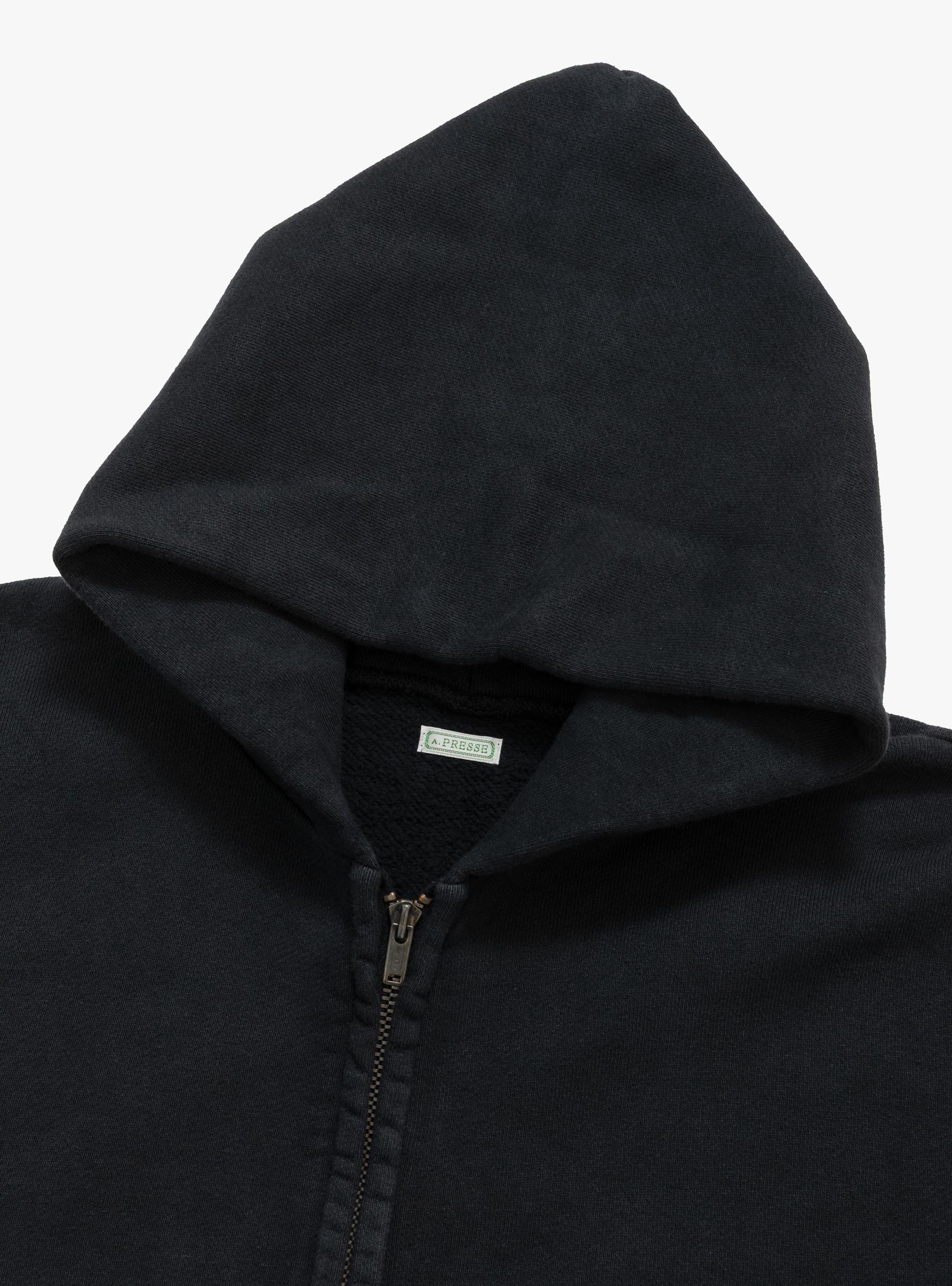 Vintage Zip Sweat Hoodie Black A.PRESSE (hood detail) at Couverture & The Garbstore
