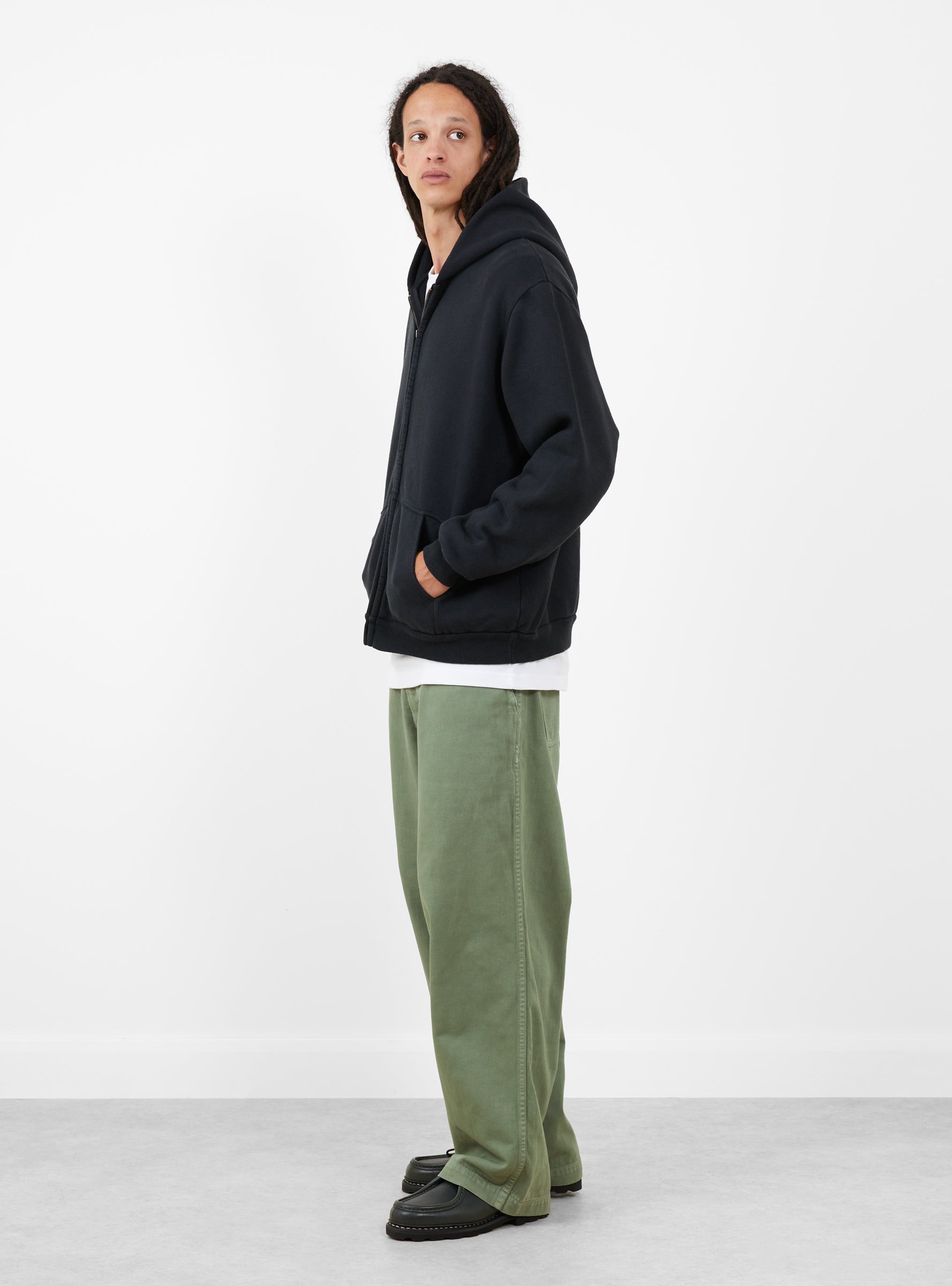 Vintage Zip Sweat Hoodie Black A.PRESSE (model side) at Couverture & The Garbstore