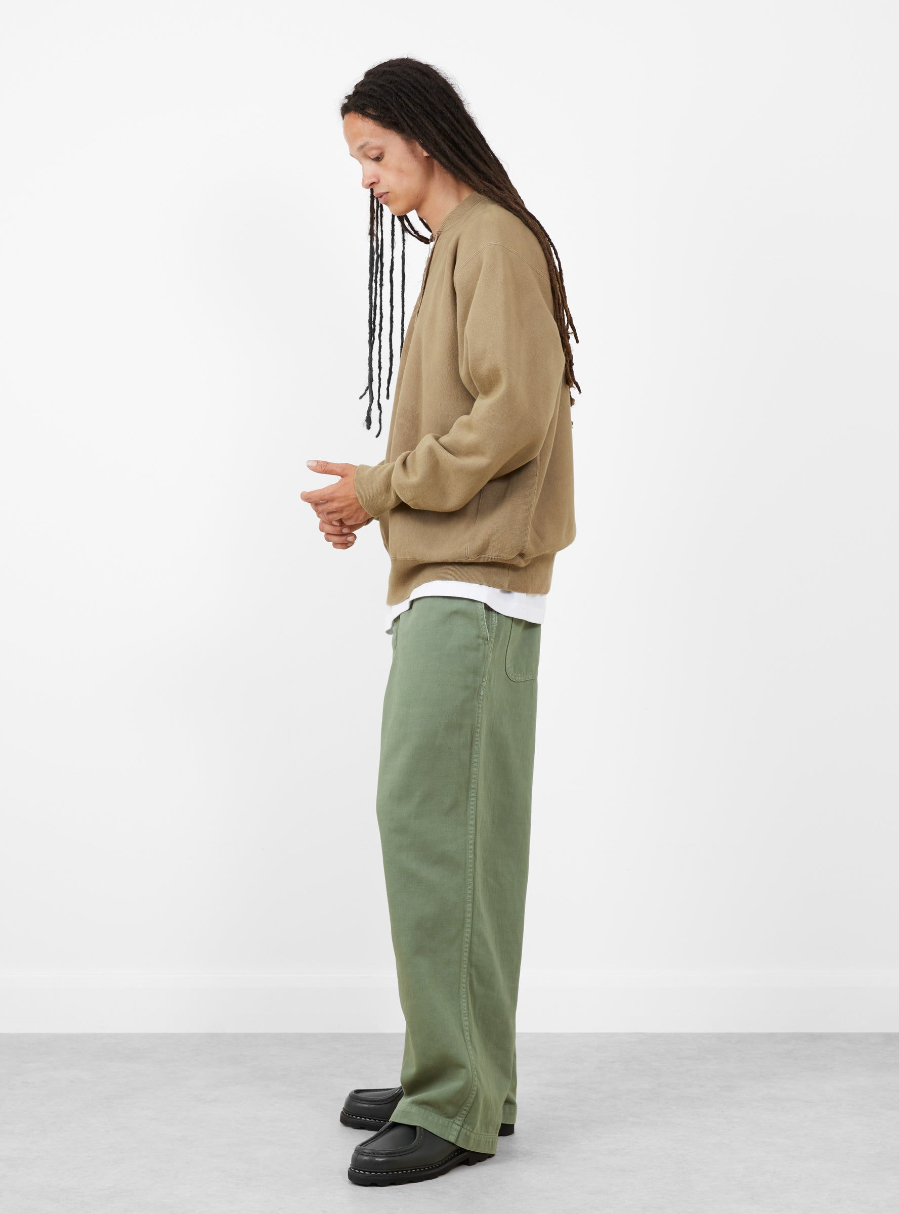 Vintage Half Zip Rib Collar Sweat Mocha A.PRESSE (model side) at Couverture & The Garbstore
