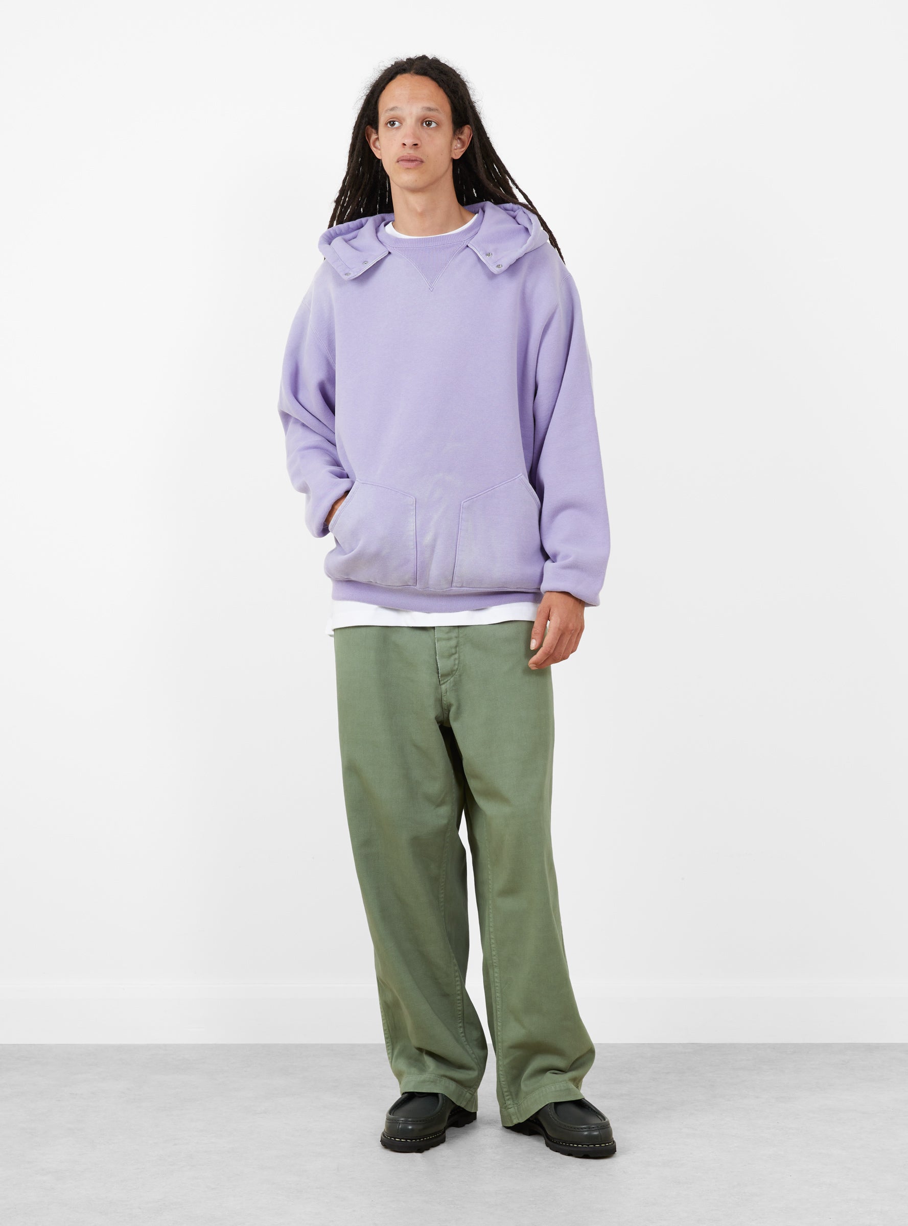 Vintage Attached Snap Hood Parka Lavender A.PRESSE (model front) at Couverture & The Garbstore