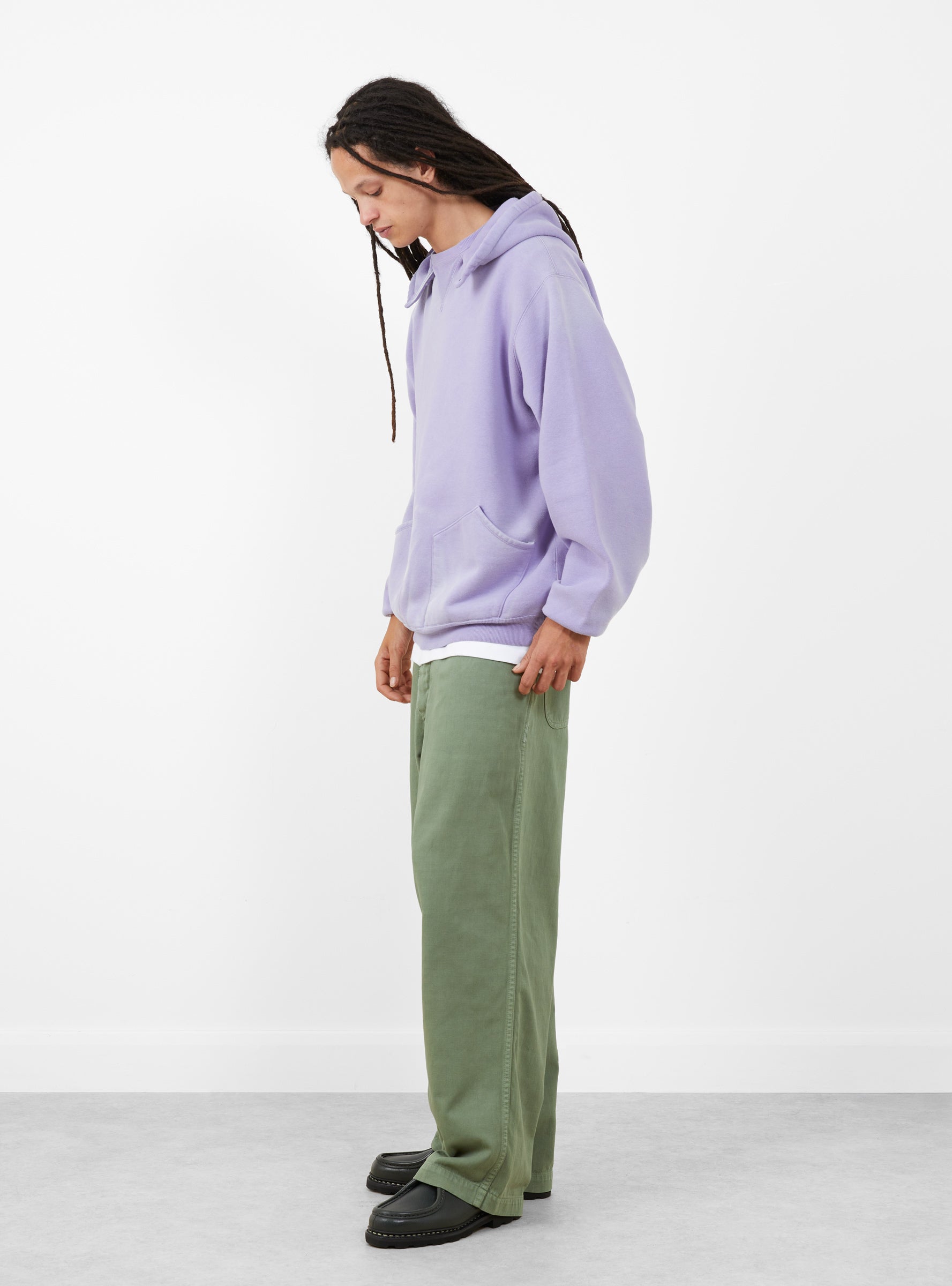 Vintage Attached Snap Hood Parka Lavender A.PRESSE (model side) at Couverture & The Garbstore