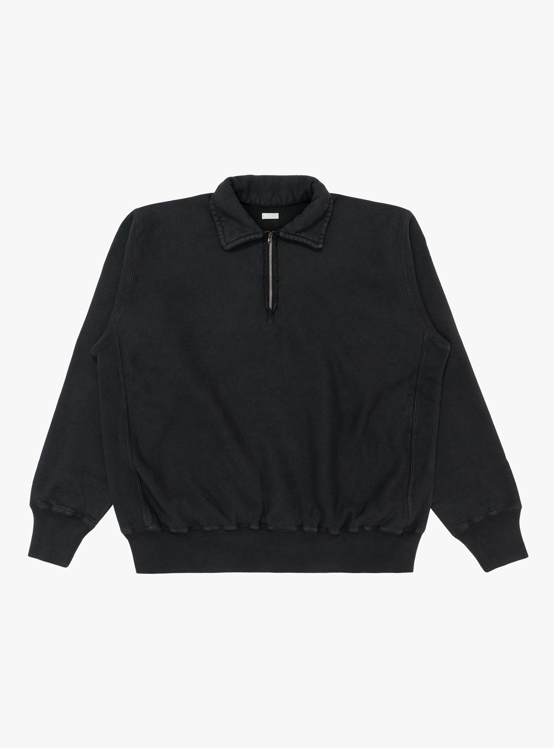 Vintage-Half-Zip-Sweatshirt-Black-A.PRESSE-(front) at Couverture & The Garbstore