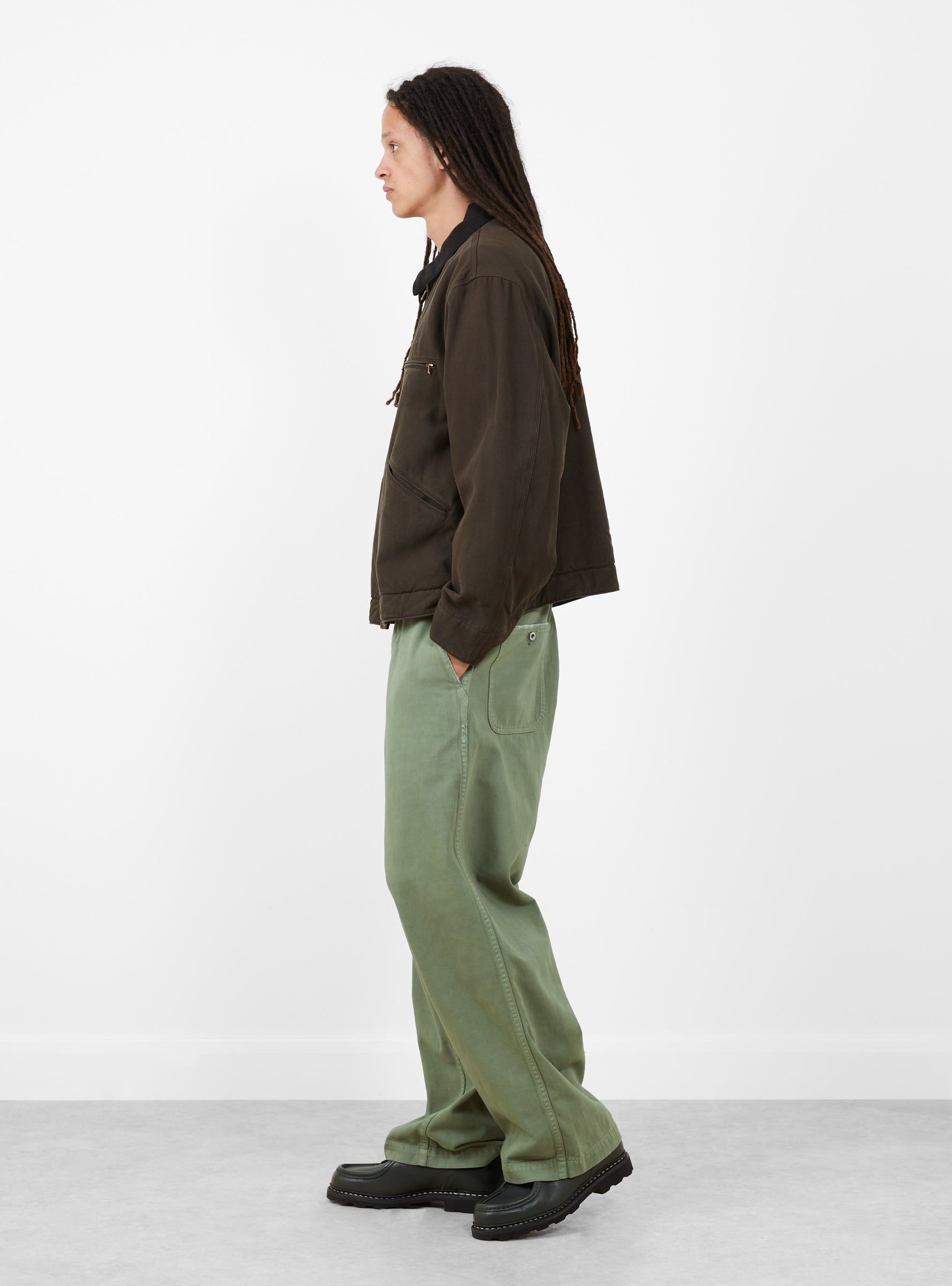 Vintage P-58 Utility Pants Olive A.PRESSE (model side) at Couverture & The Garbstore