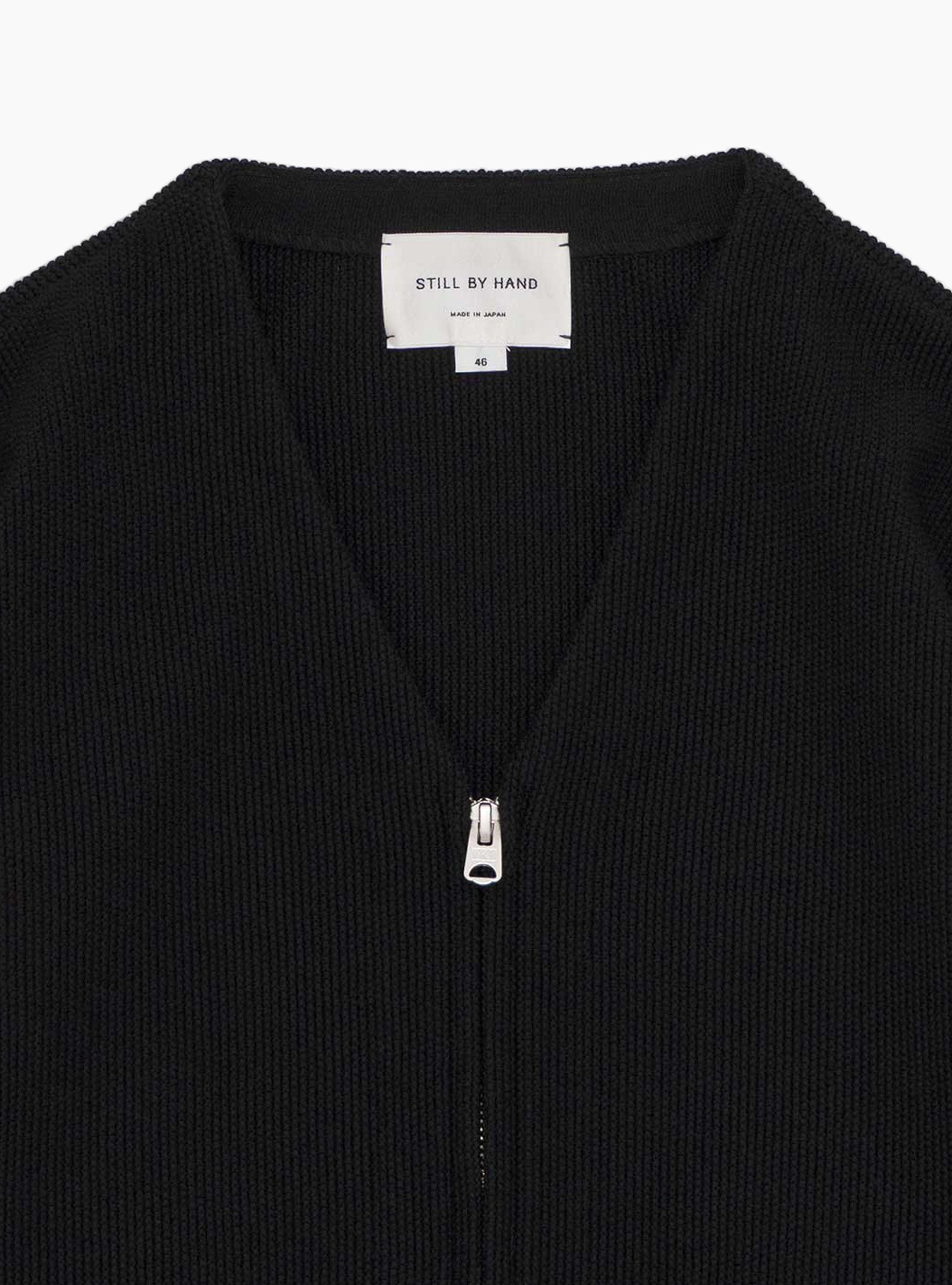 Zip Up Cardigan Black STILL BY HAND (Collar Detail) at Couverture & The Garbstore