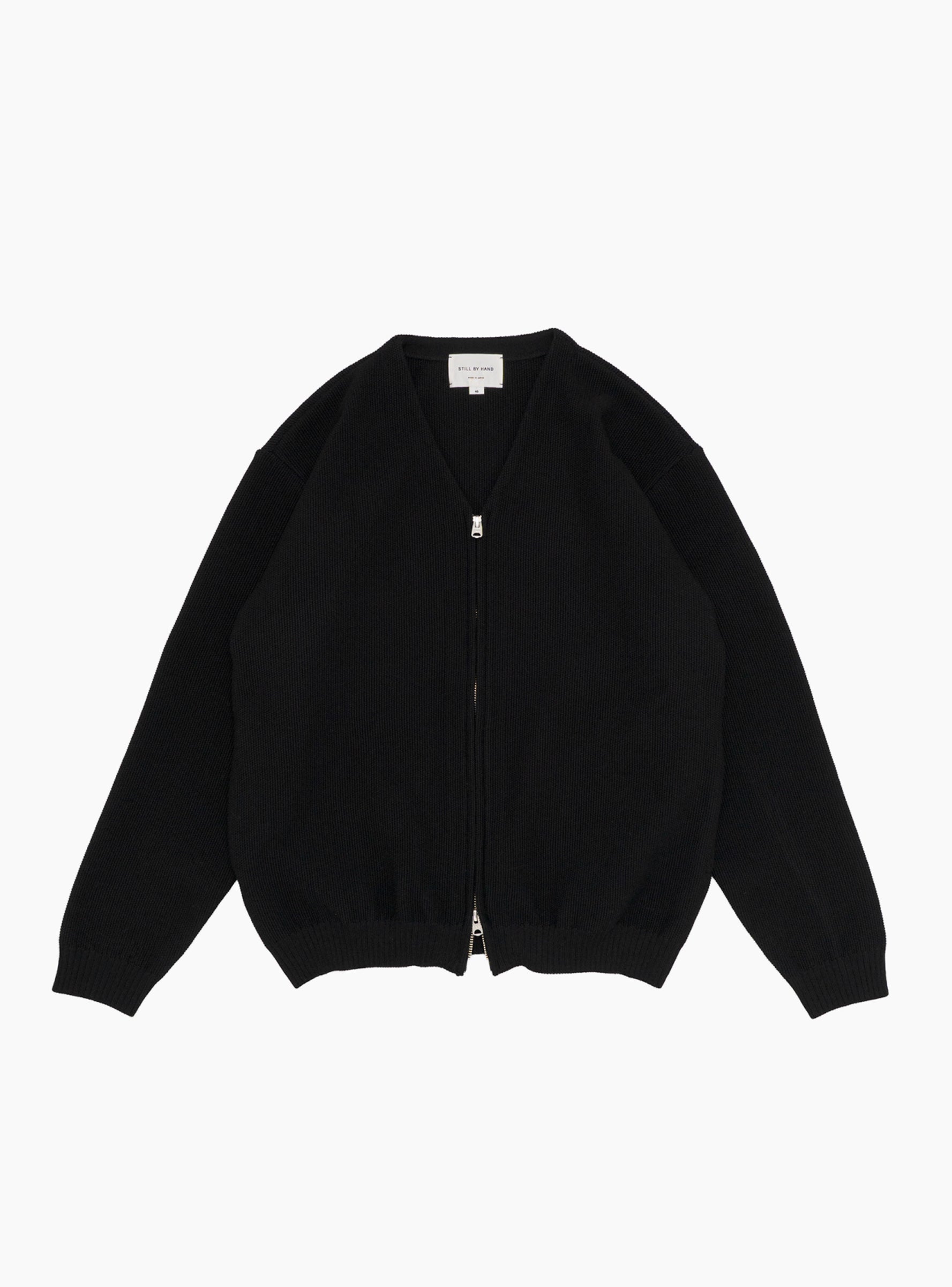 Zip Up Cardigan Black STILL BY HAND (Front) at Couverture & The Garbstore
