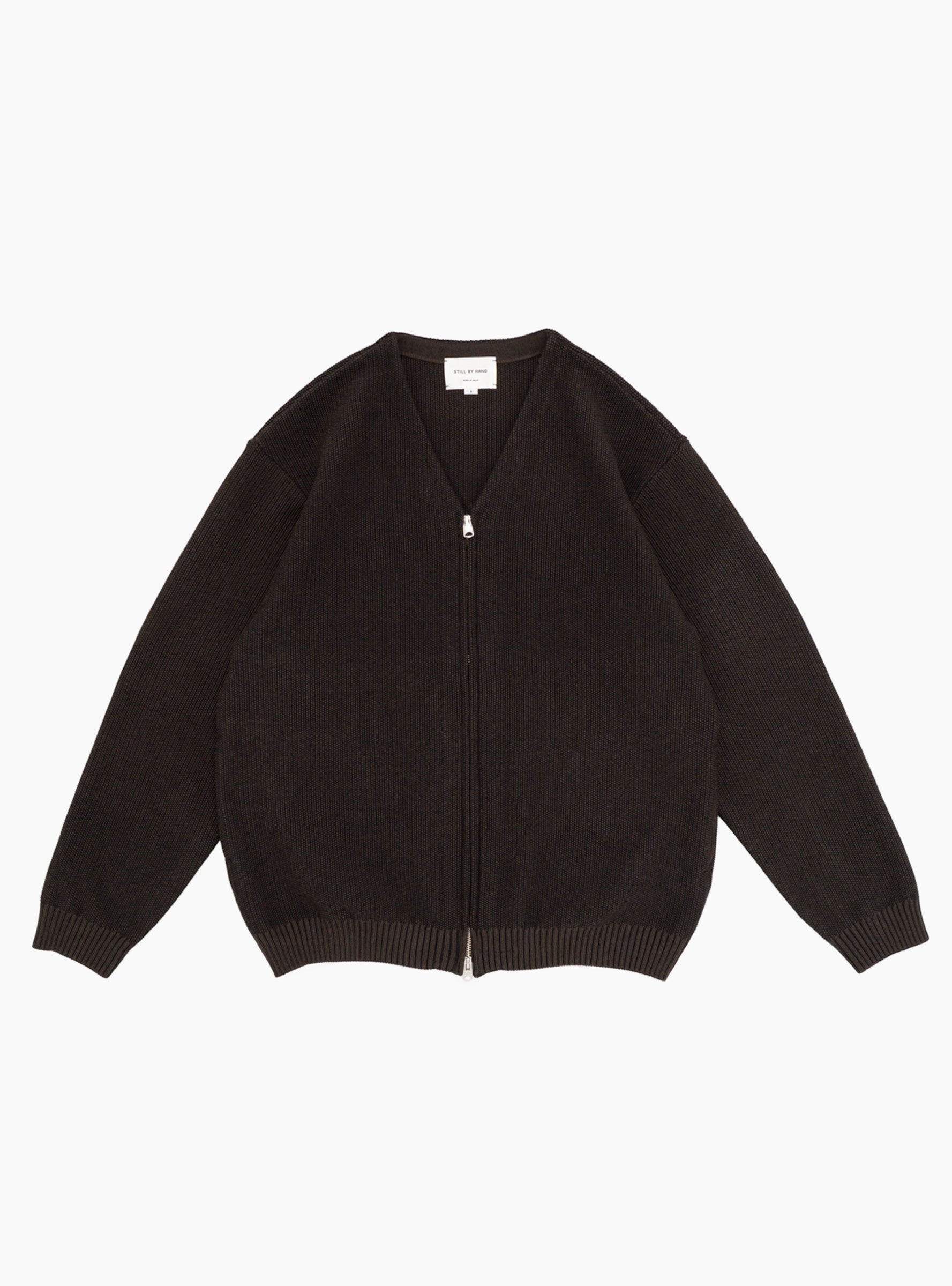 Zip Up Cardigan Brown Charcoal STILL BY HAND (Front) at Couverture & The Garbstore