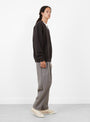 Zip Up Cardigan Brown Charcoal STILL BY HAND (model side) at Couverture & The Garbstore
