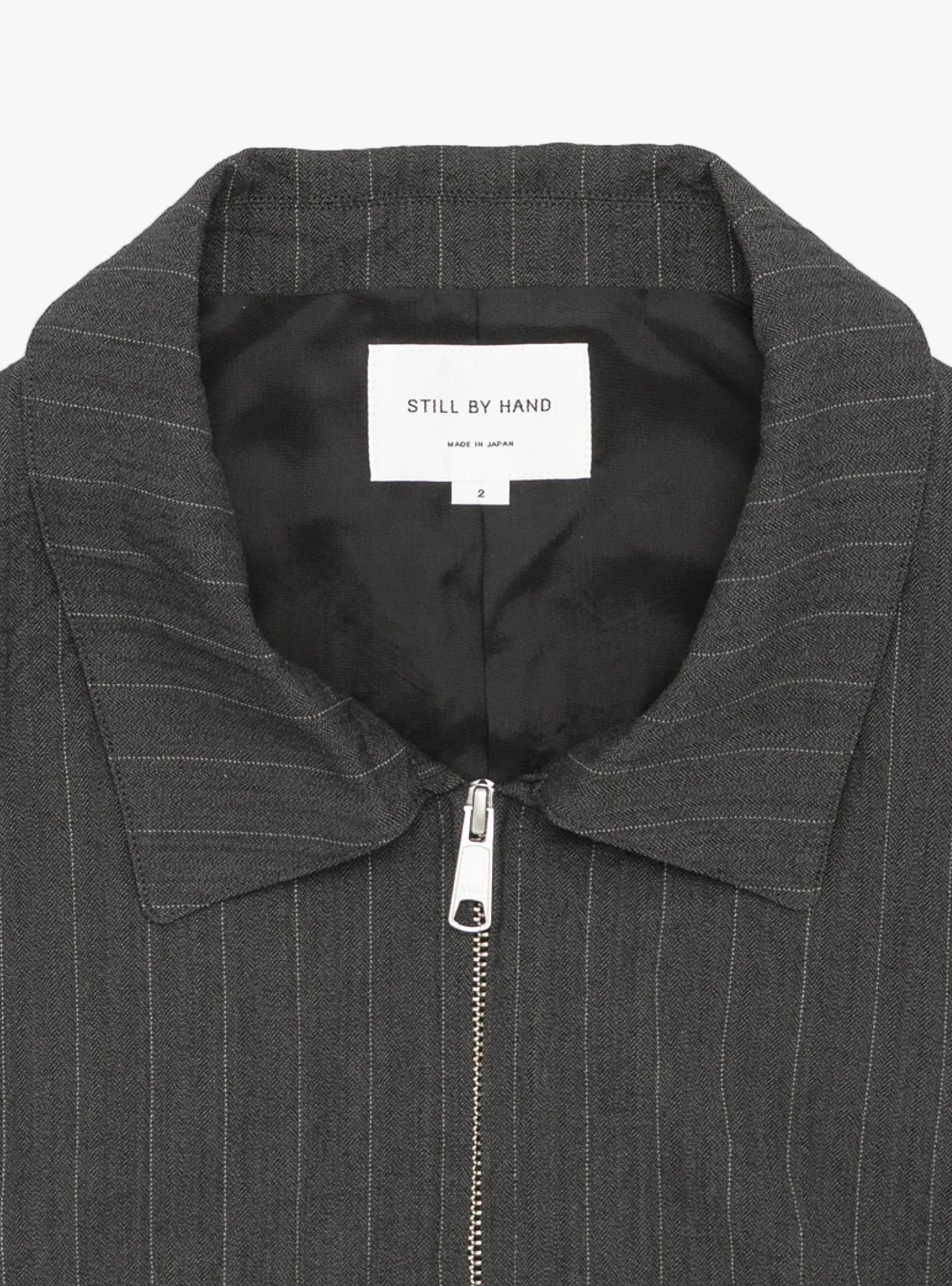 Creasy Zip Up Blouson Charcoal STILL BY HAND (Collar Detail) at Couverture & The Garbstore