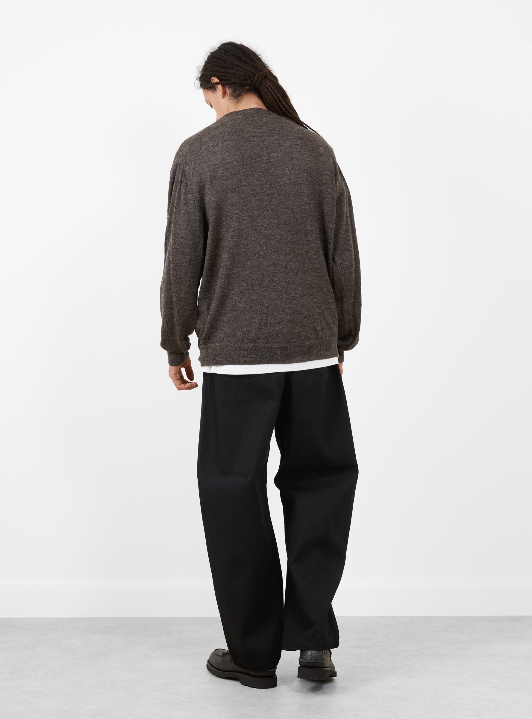 12 Oz Deep Tuck Denim Pants Black STILL BY HAND (model back) at Couverture & The Garbstore