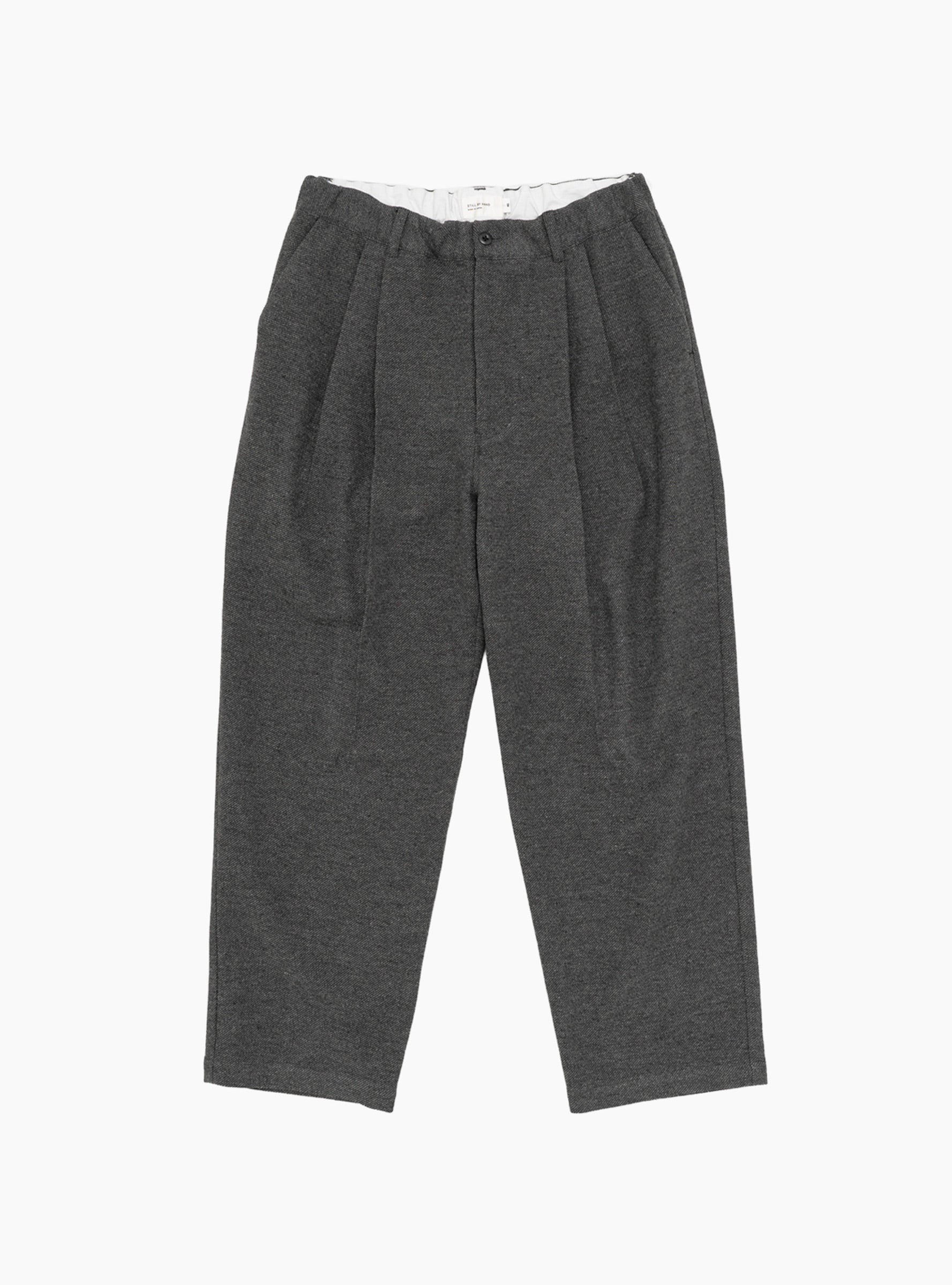 Wool Mixed Deep Tuck Pants Grey STILL BY HAND (Front) at Couverture & The Garbstore