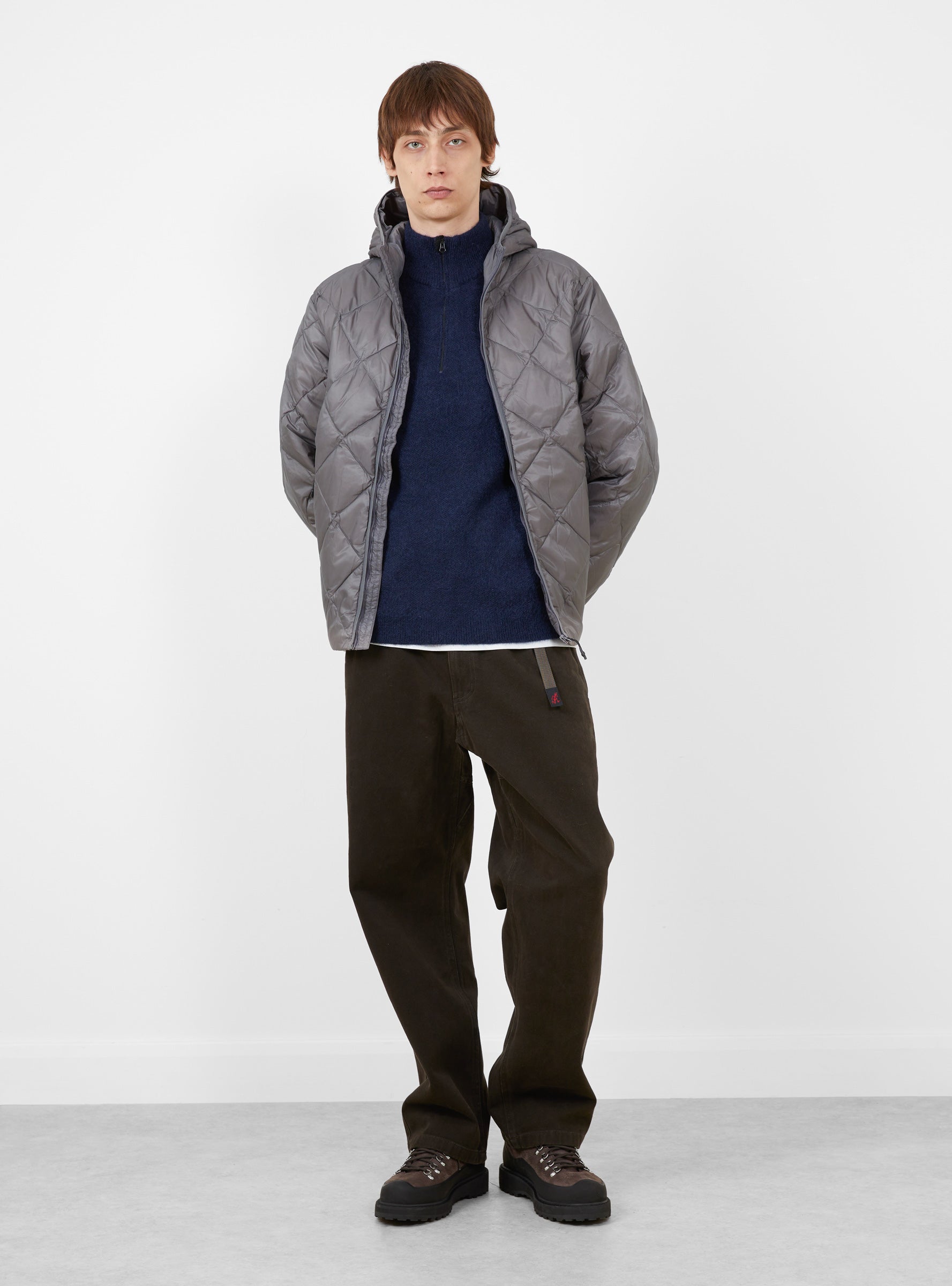 Base LT Down Hooded Jacket Grey HIKING PATROL (model front) at Couverture & The Garbstore