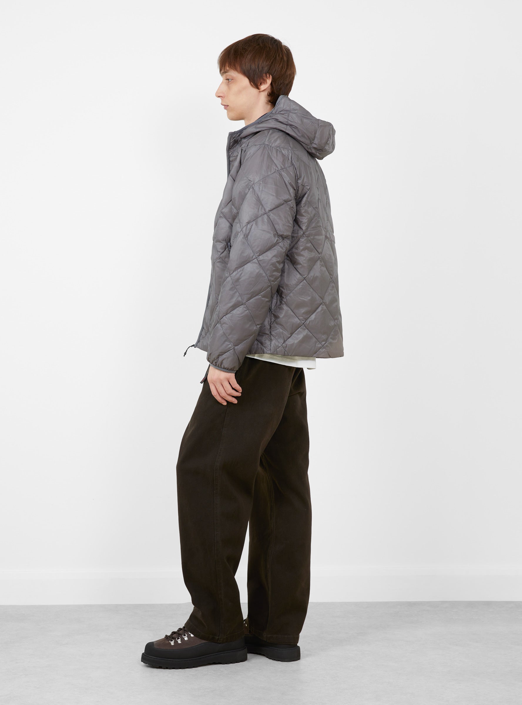 Base LT Down Hooded Jacket Grey HIKING PATROL (model side) at Couverture & The Garbstore