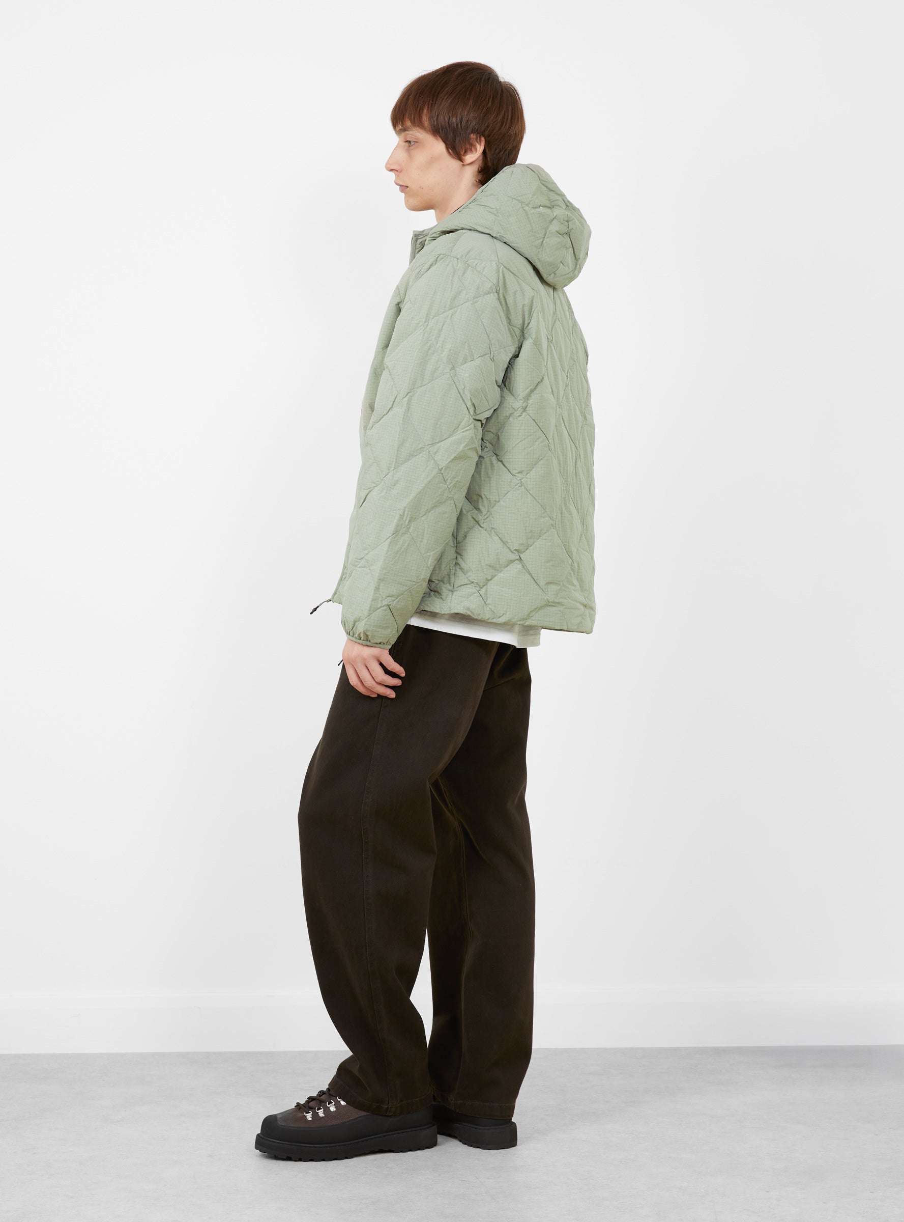 Base LT Down Hooded Jacket Thyme HIKING PATROL (model back) at Couverture & The Garbstore