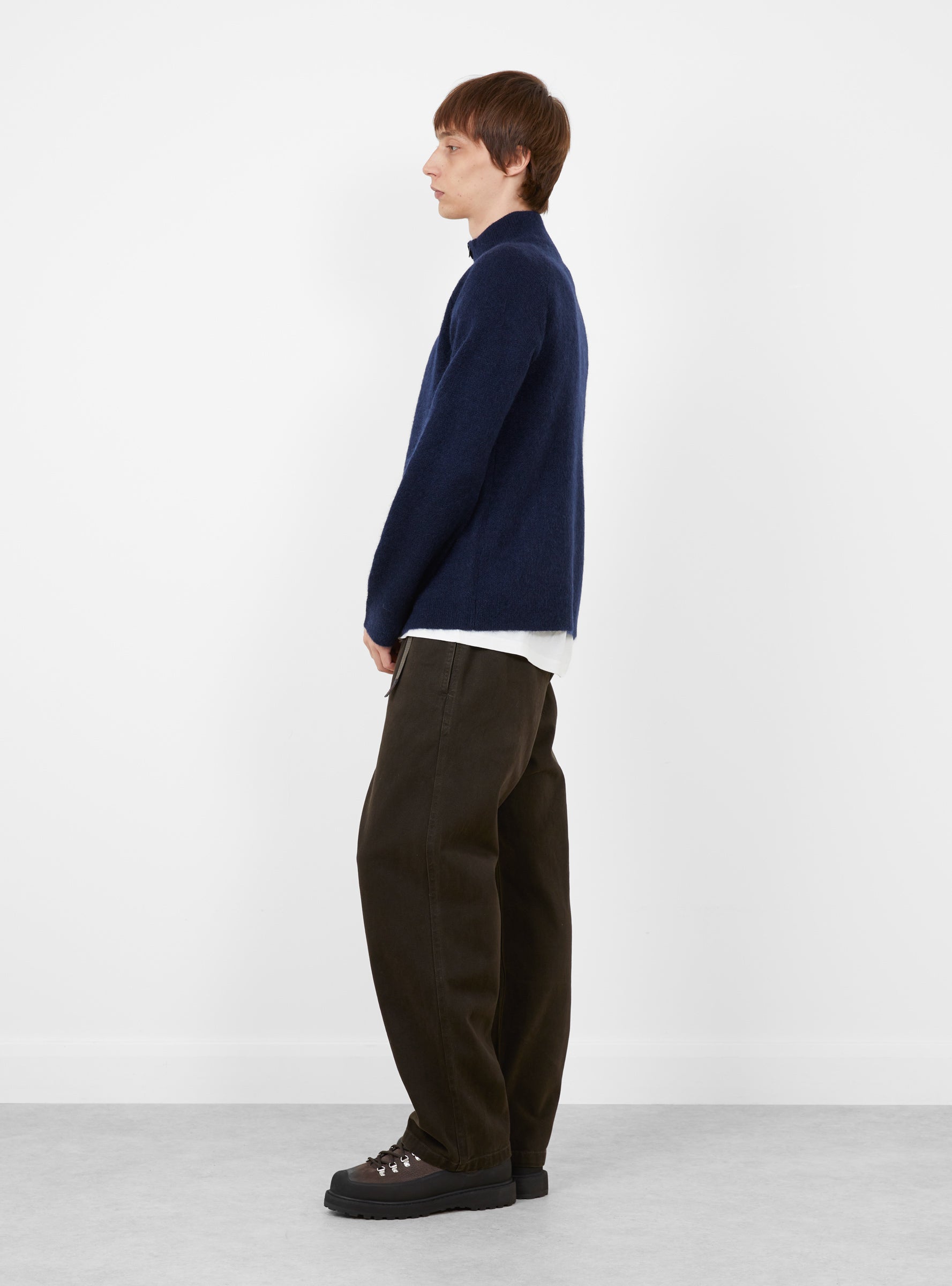 Essence Mohair Mixed Knit Top Dark Navy HIKING PATROL (model side) at Couverture & The Garbstore