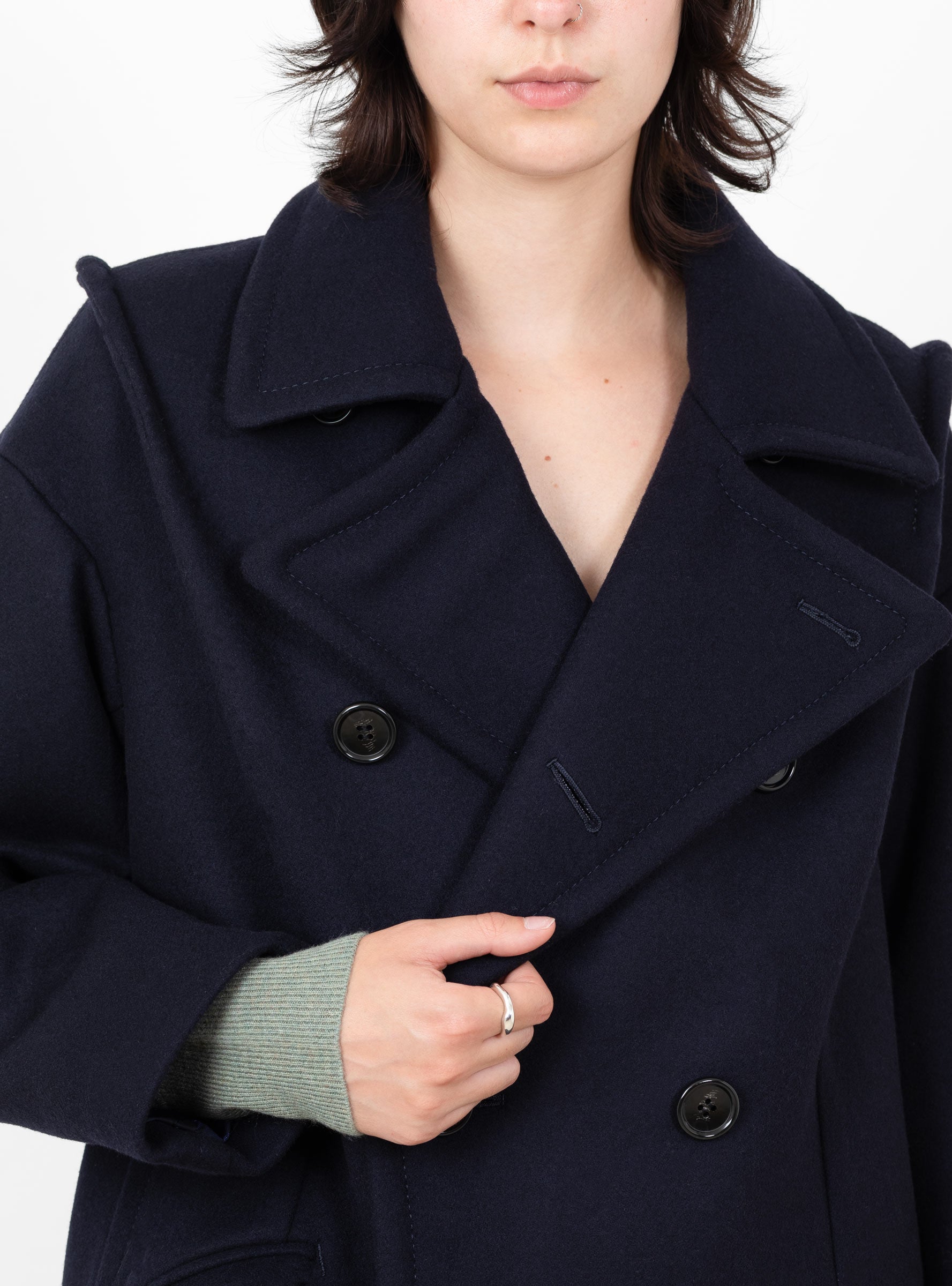 Double Melton Coat Navy Navy TOGA (collar  detail) at Couverture & The Garbstore