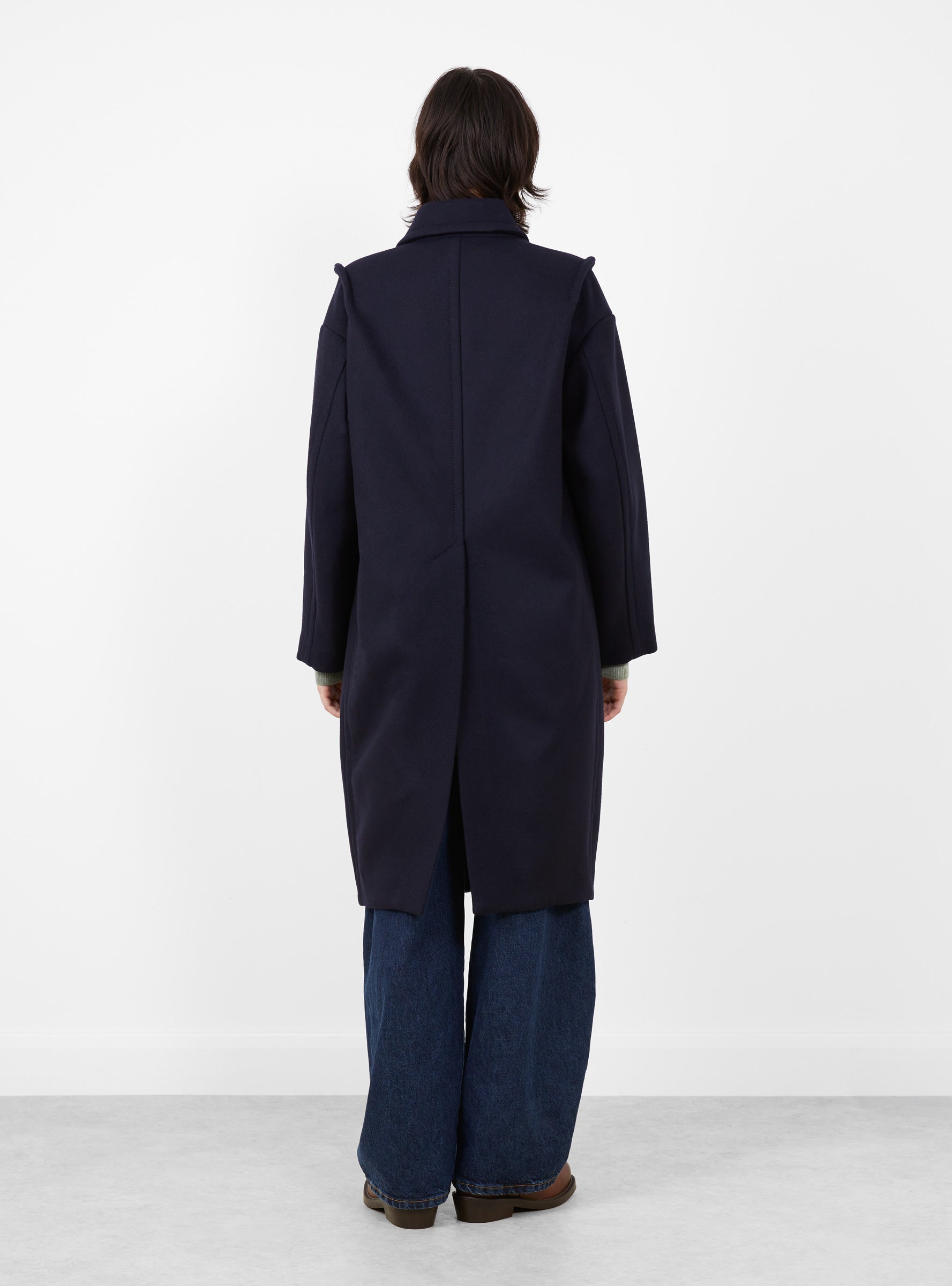Double Melton Coat Navy Navy TOGA (model back) at Couverture & The Garbstore