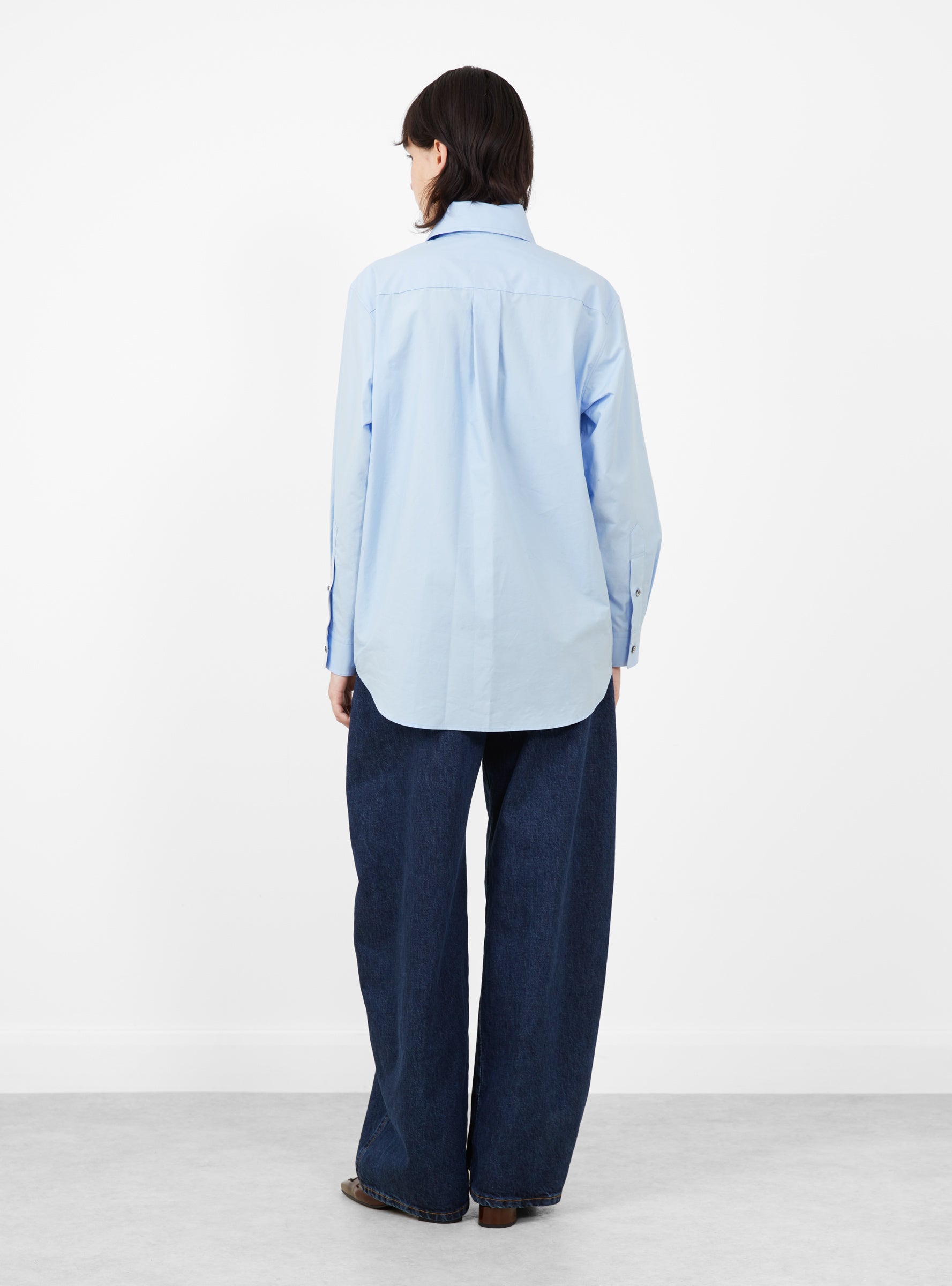 Scarf Collar Shirt Light Blue Light Blue TOGA (model back) at Couverture & The Garbstore
