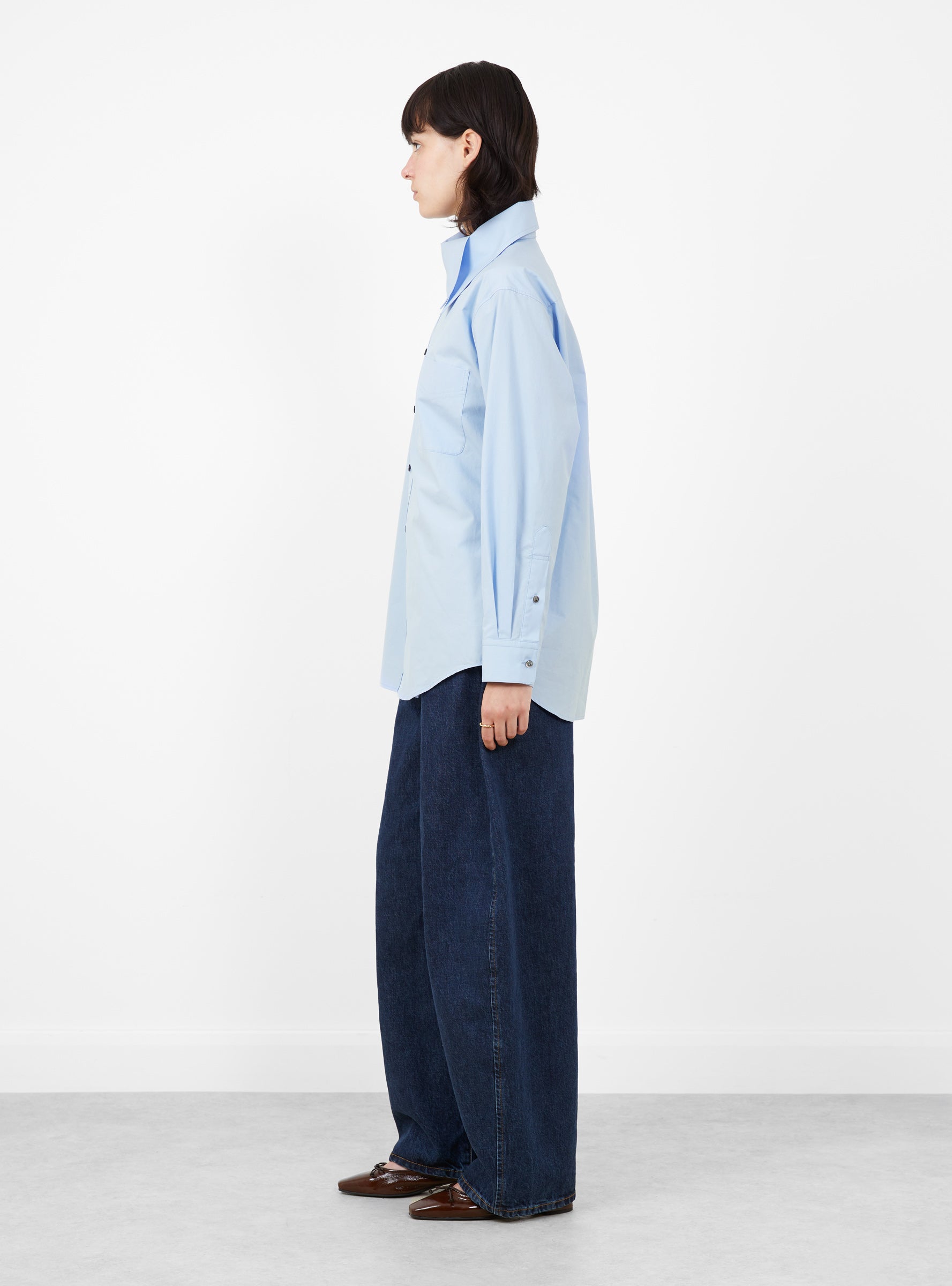 Scarf Collar Shirt Light Blue Light Blue TOGA (model side) at Couverture & The Garbstore