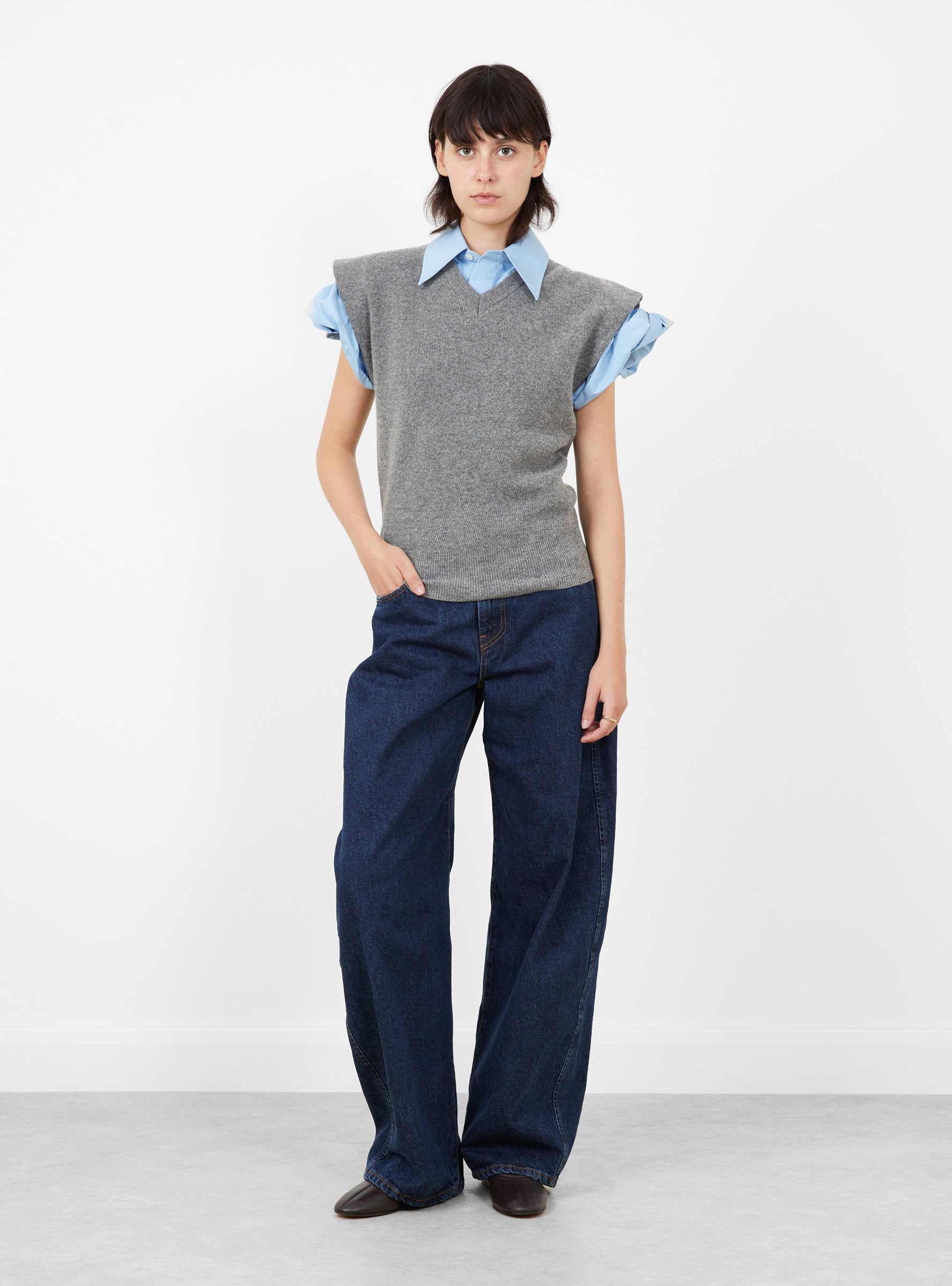 Docking Shirt Knit Grey Grey TOGA (model front) at Couverture & The Garbstore