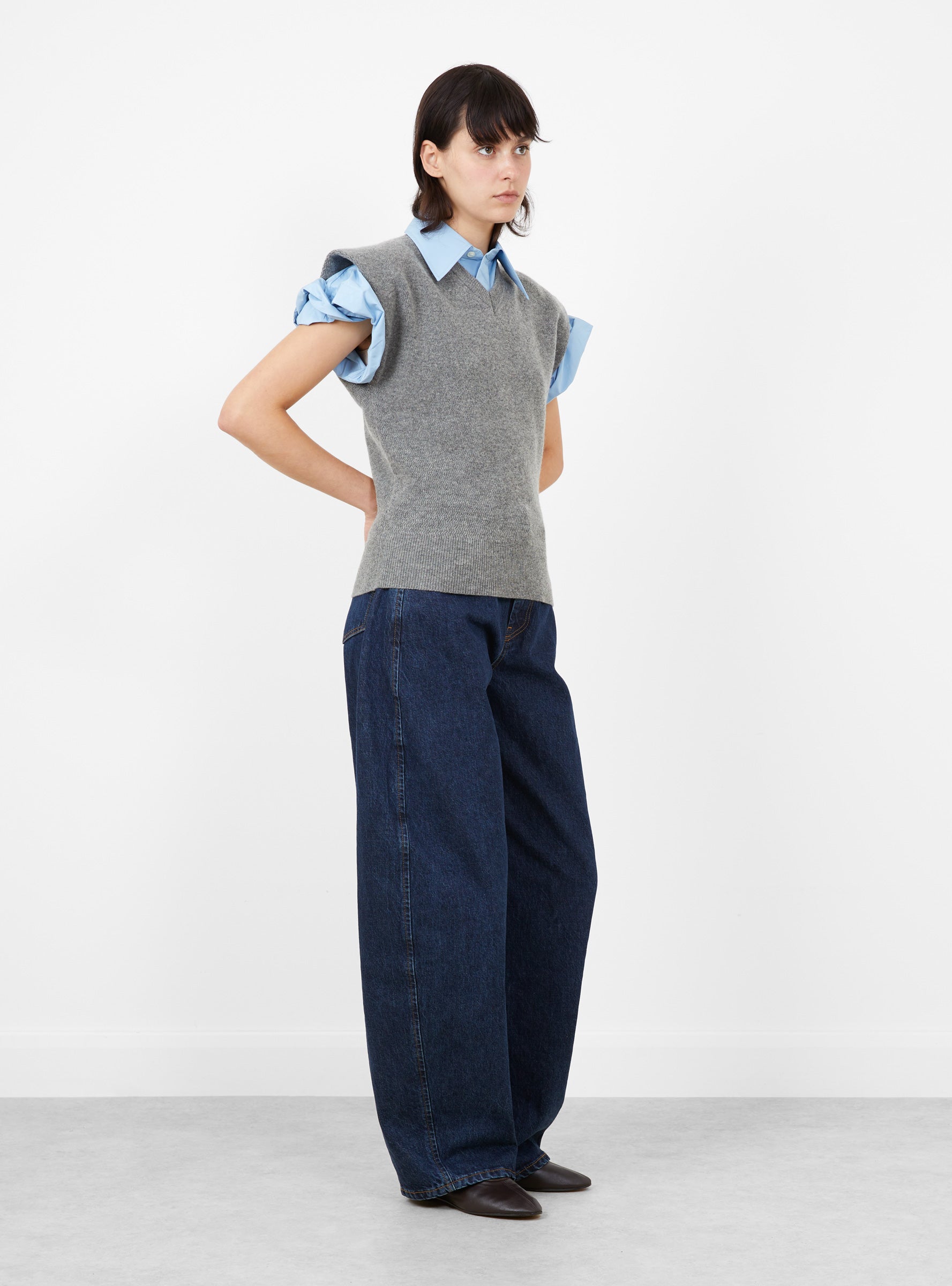 Docking Shirt Knit Grey Grey TOGA (model side) at Couverture & The Garbstore