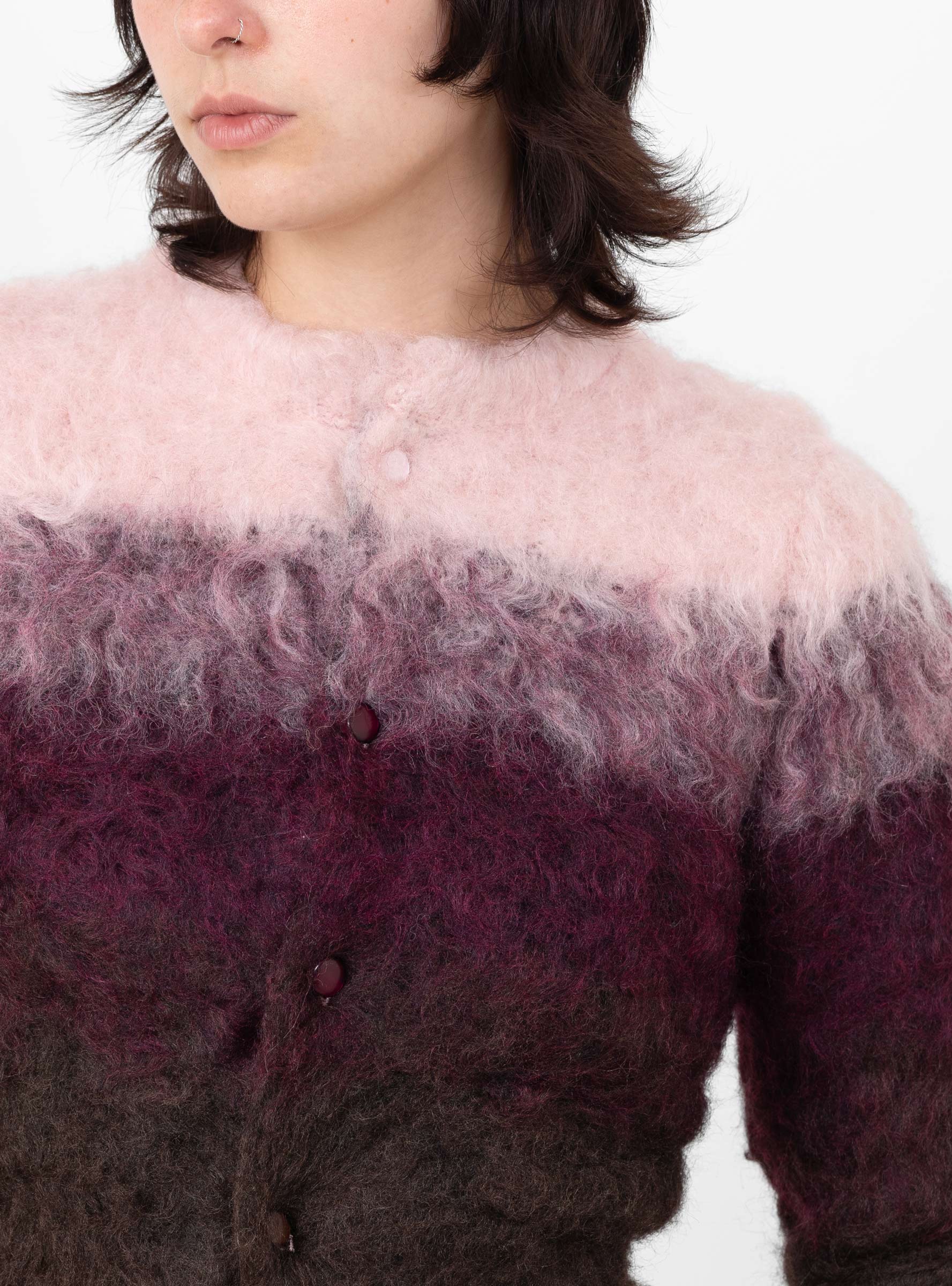 Shaggy Knit Cardigan Pink Pink TOGA (fabric detail) at Couverture & The Garbstore