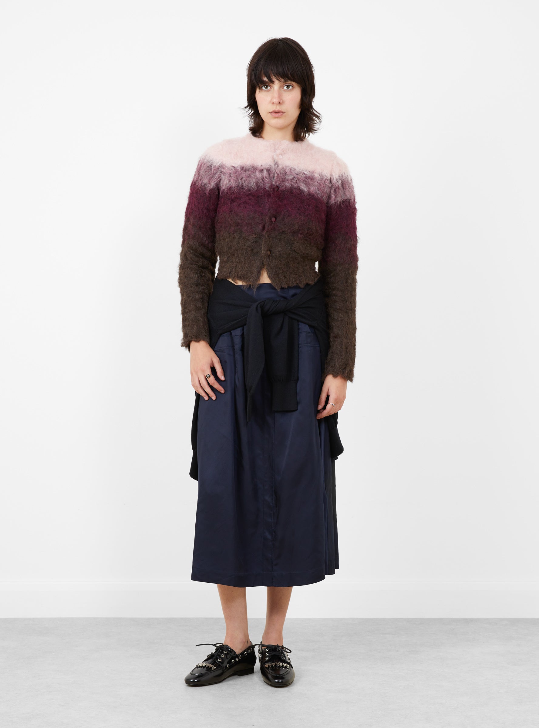 Shaggy Knit Cardigan Pink Pink TOGA (model front) at Couverture & The Garbstore