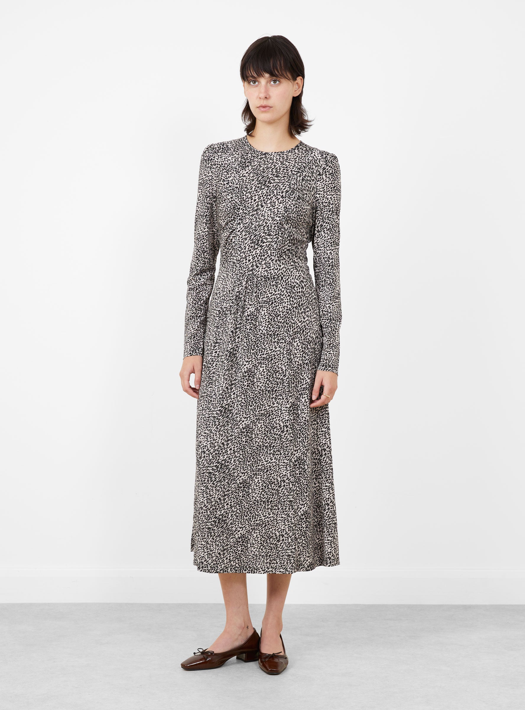 Charlize Print Long Sleeve Dress Cream Cream SEA (model front) at Couverture & The Garbstore
