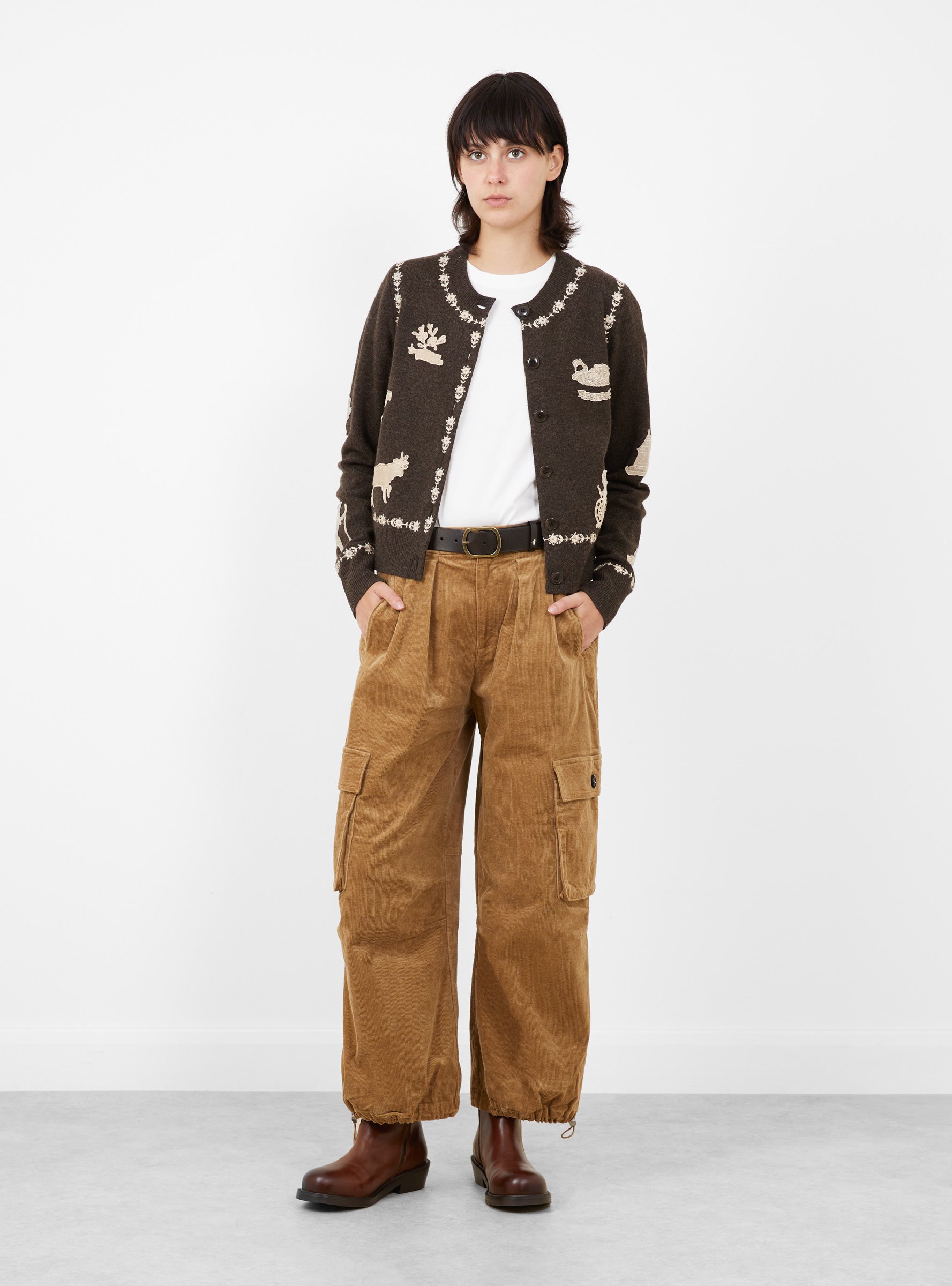 Garrett Corduroy Trouser Khaki Khaki SEA (model front) at Couverture & The Garbstore