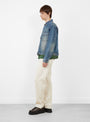 Trucker Denim Dark Wash Indigo Stussy (model side) at Couverture & The Garbstore