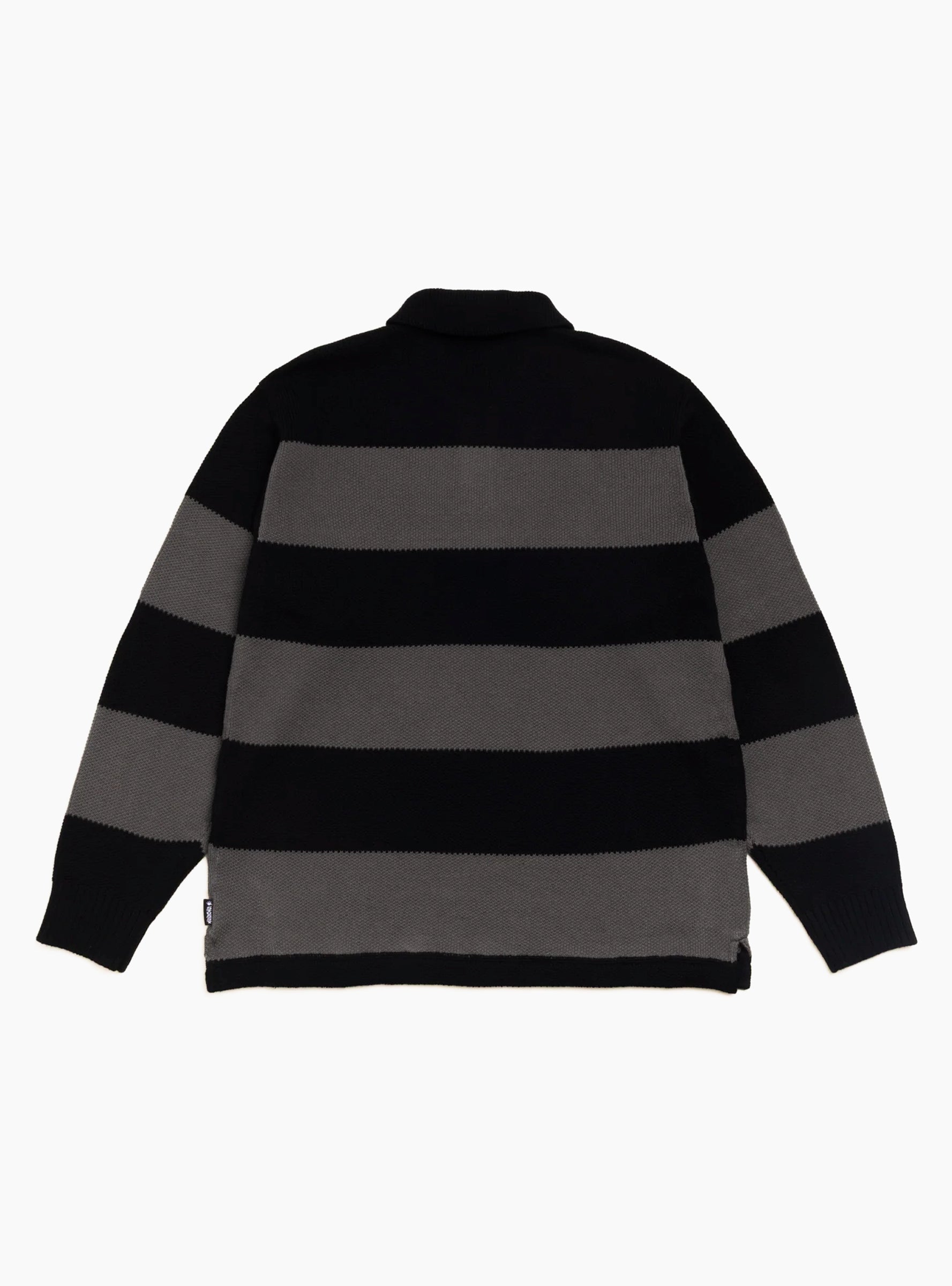 Pique Knit Stripe Rugby Shirt Black Stussy (Back) at Couverture & The Garbstore