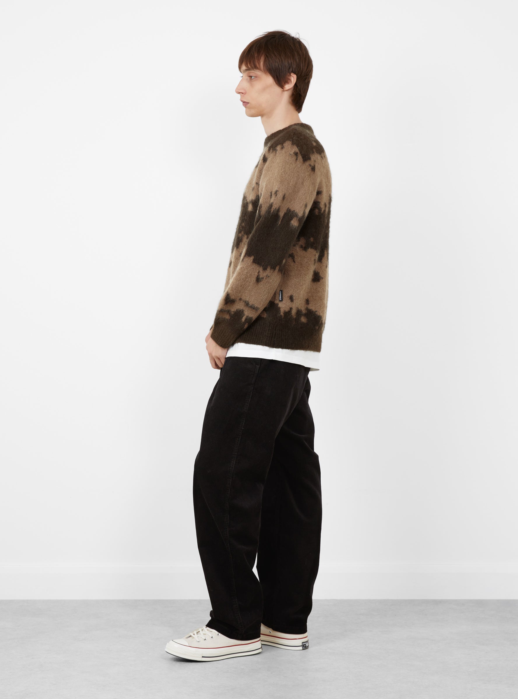 Mohair Splatter Sweater Taupe Splatter Gramicci (model side) at Couverture & The Garbstore
