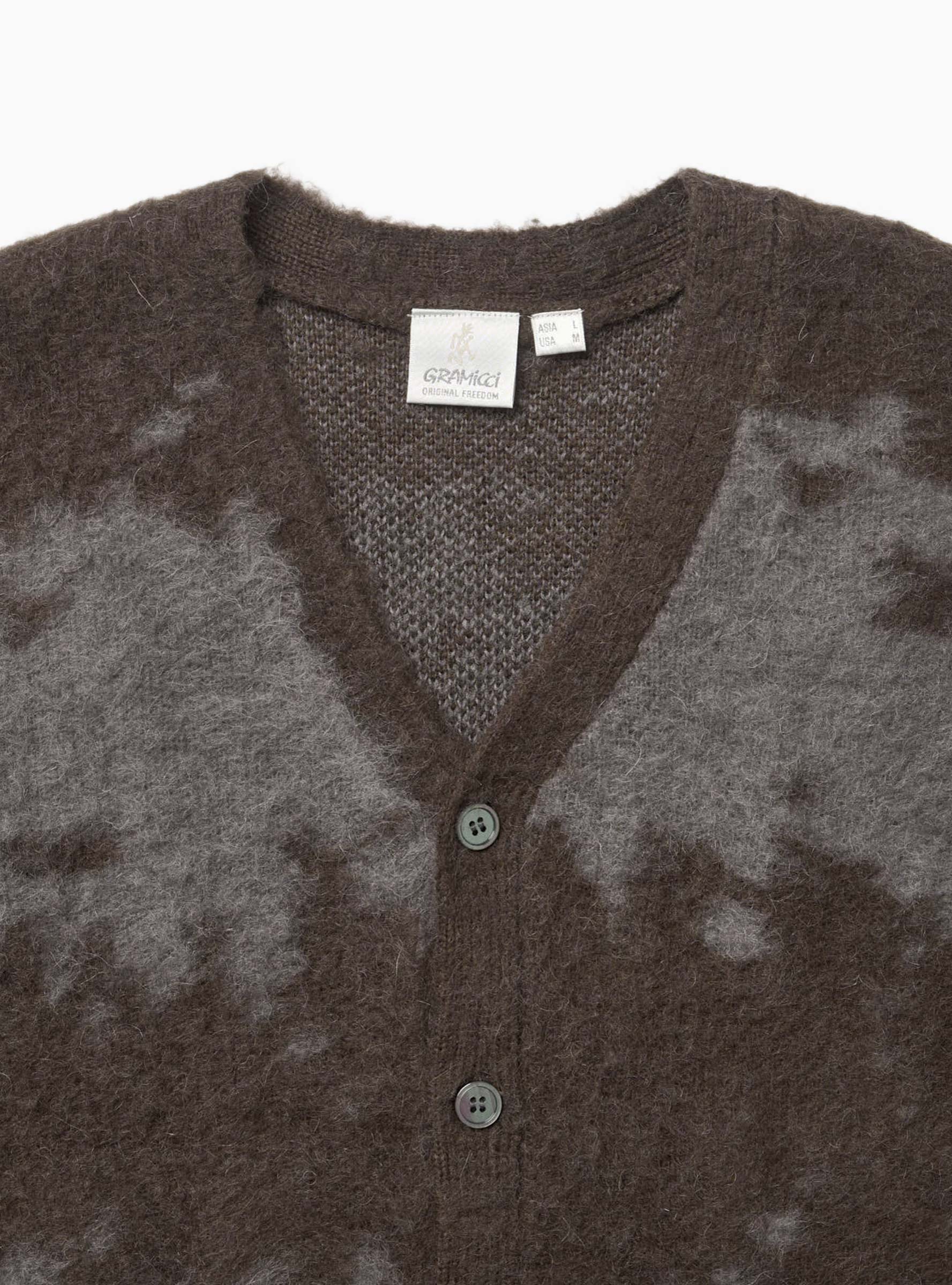 Mohair Splatter Cardigan Slate Splatter Gramicci (Collar Detail) at Couverture & The Garbstore