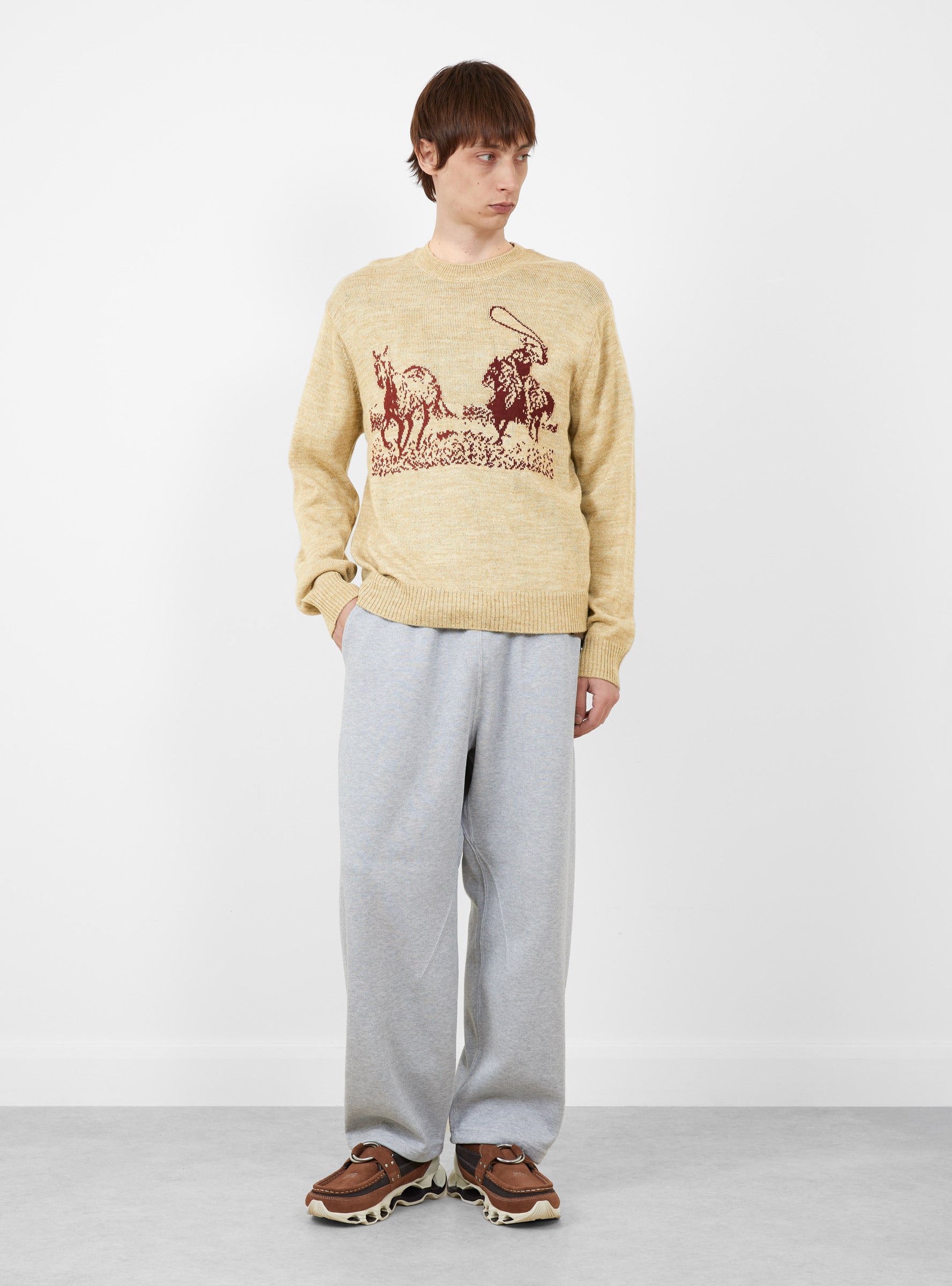 Just for a Moment Knit Sweater Oatmeal ONE OF THESE DAYS (model front) at Couverture & The Garbstore