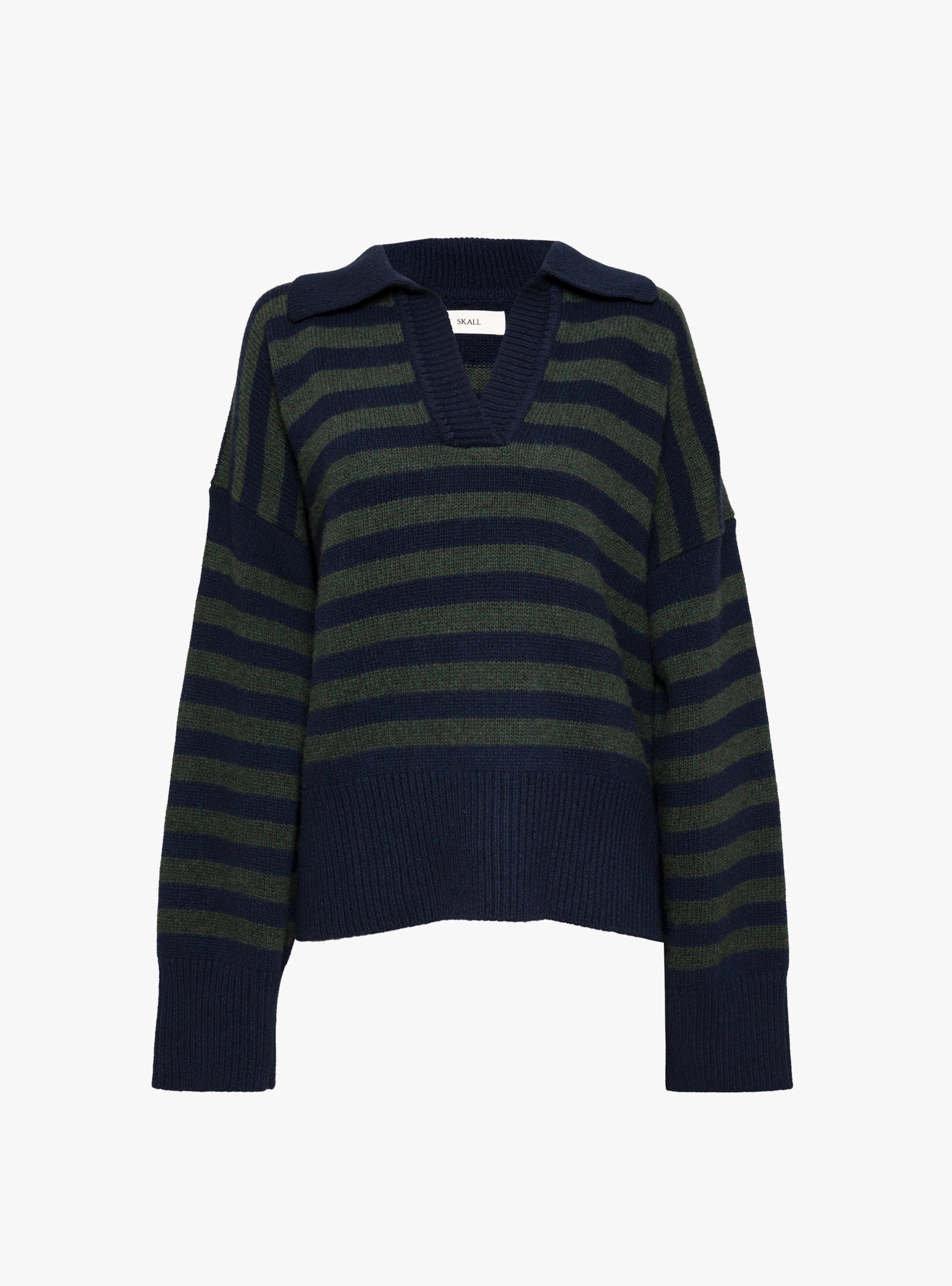 Dean V Neck Jumper Navy and Dark Green Navy and Dark Green SKALL (ghost front) at Couverture & The Garbstore