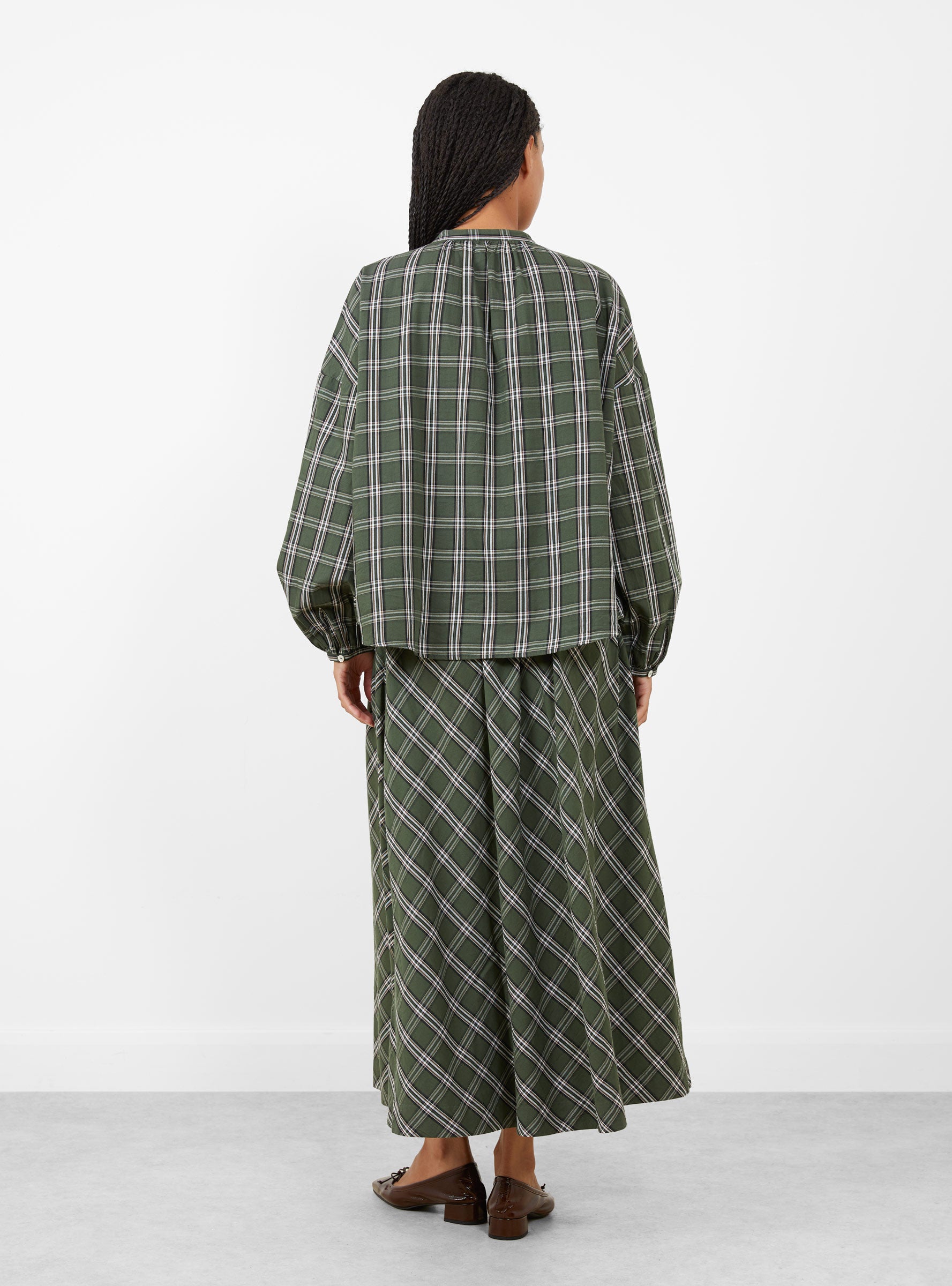 Cilla_Shirt_Green_and_White_Check_Green_and_White_Check_SKALL_model_back at Couverture & The Garbstore
