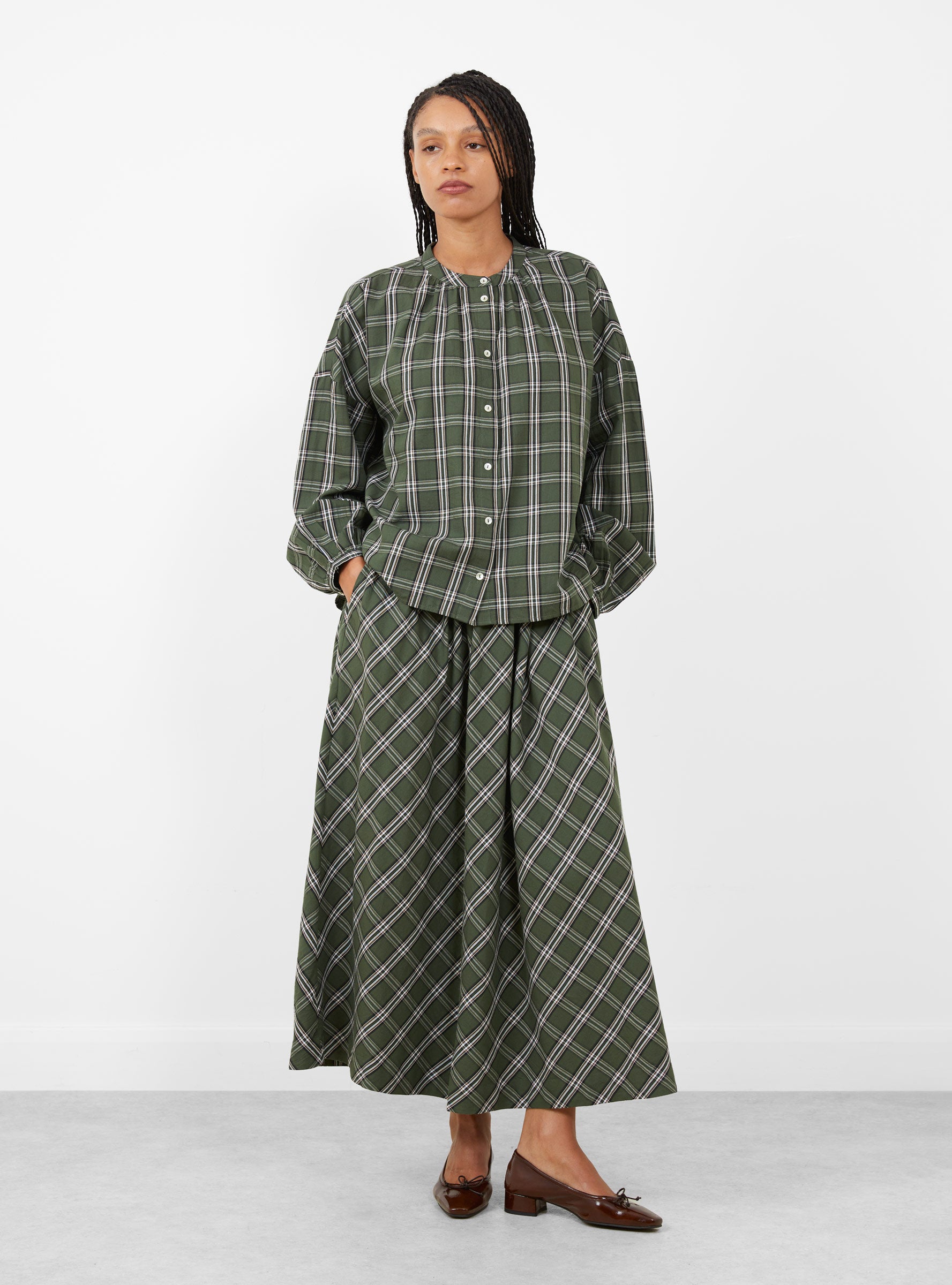Cilla_Shirt_Green_and_White_Check_Green_and_White_Check_SKALL_model_front at Couverture & The Garbstore