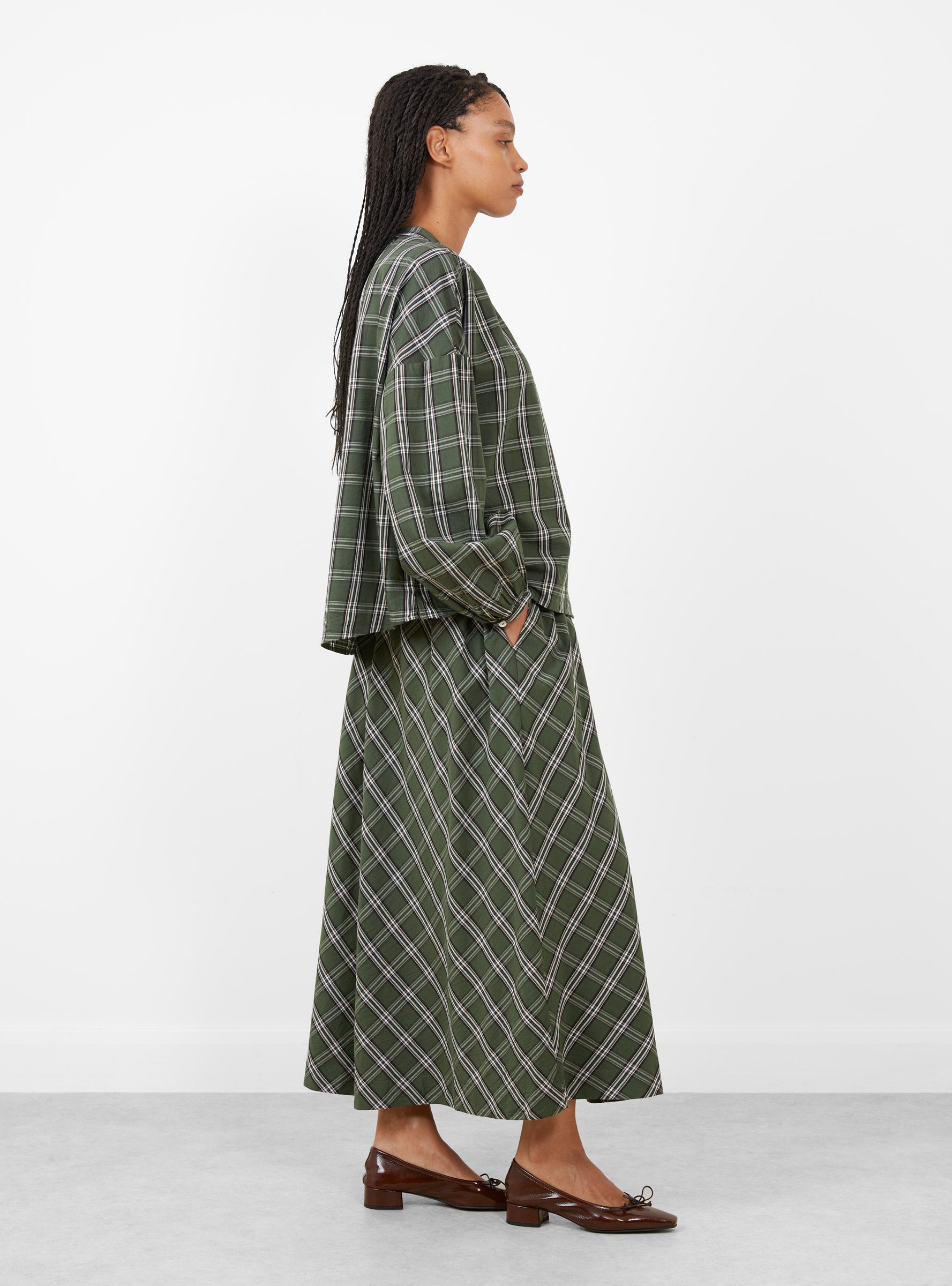 Cilla_Shirt_Green_and_White_Check_Green_and_White_Check_SKALL_model_side at Couverture & The Garbstore