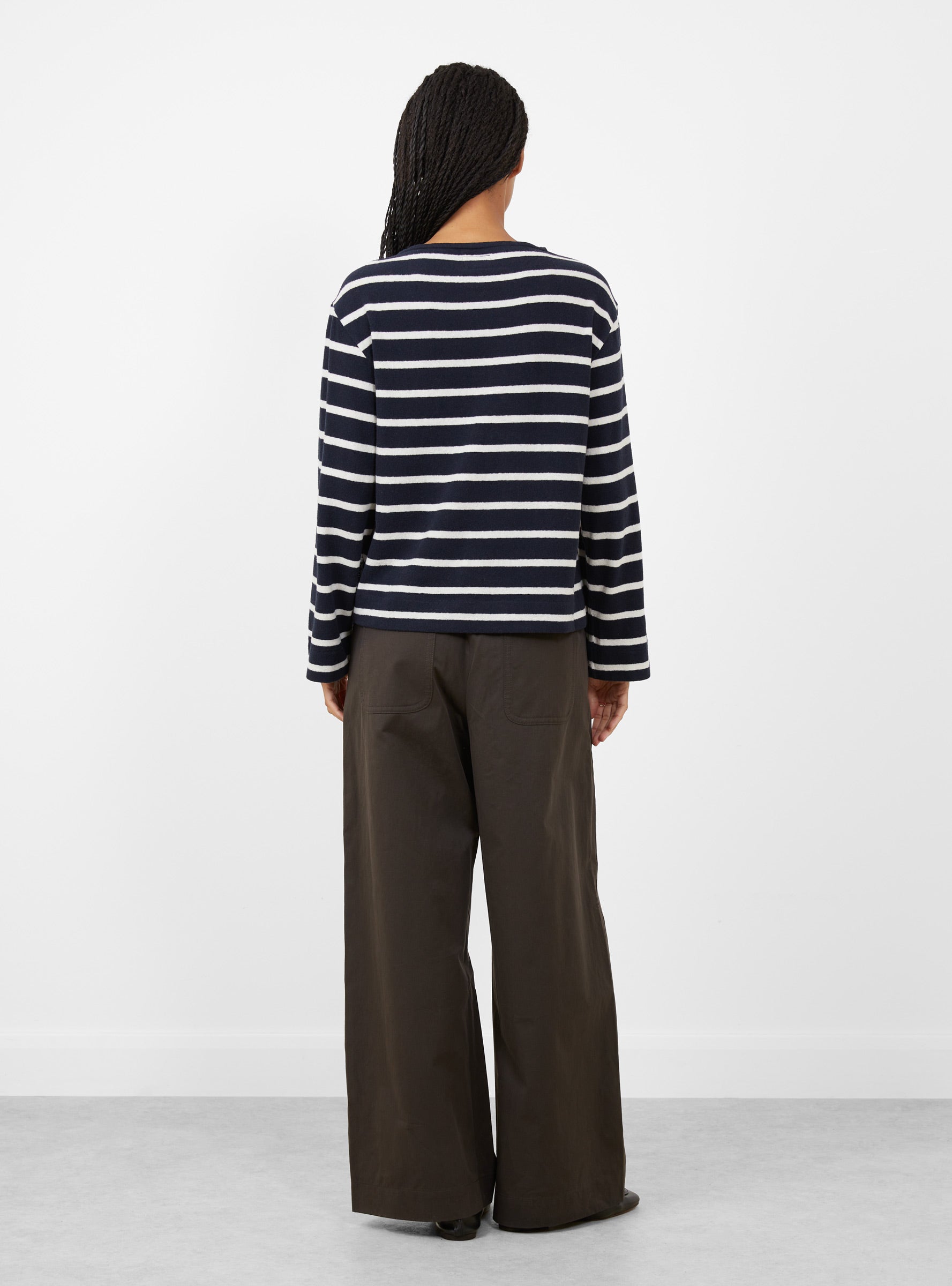 Fonsy T-Shirt Navy and Ecru Stripe Navy and Ecru Stripe BELLEROSE (model back) at Couverture & The Garbstore