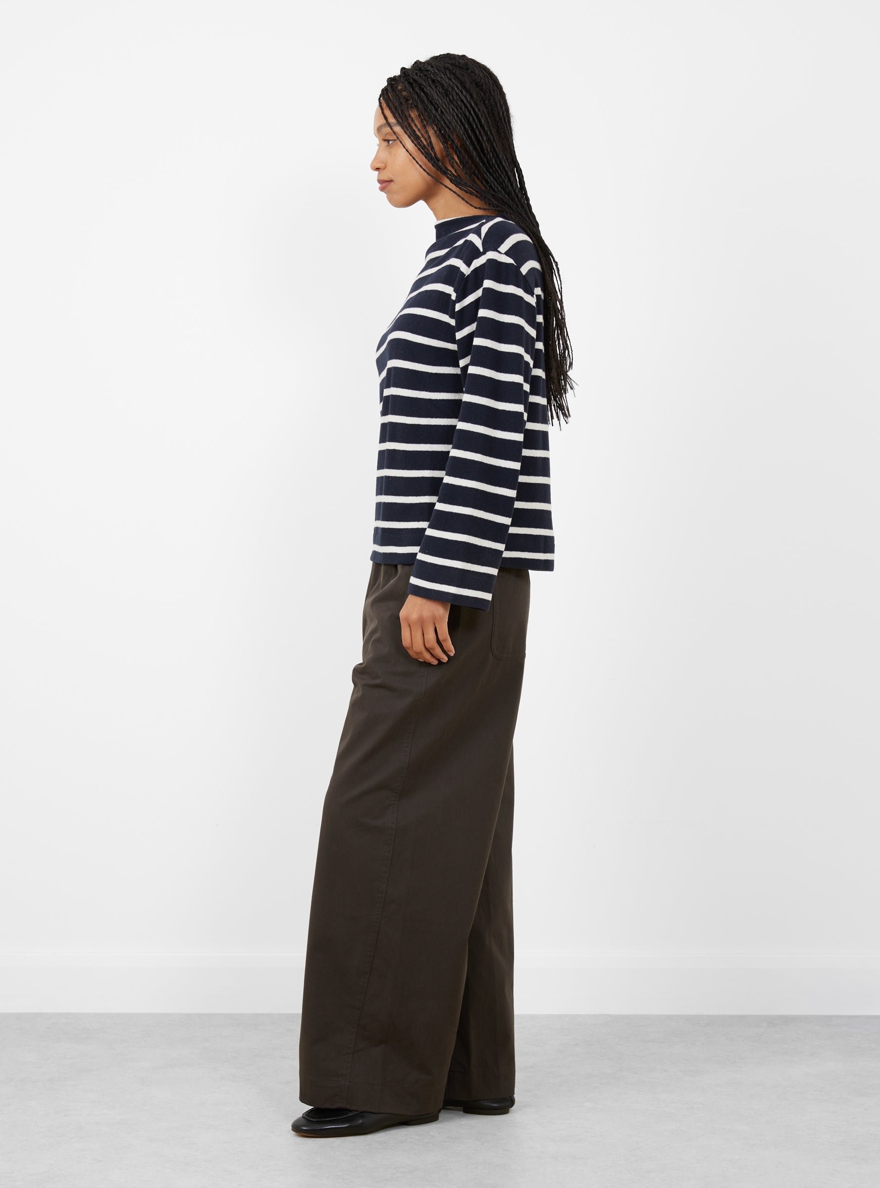 Fonsy T-Shirt Navy and Ecru Stripe Navy and Ecru Stripe BELLEROSE (model side) at Couverture & The Garbstore