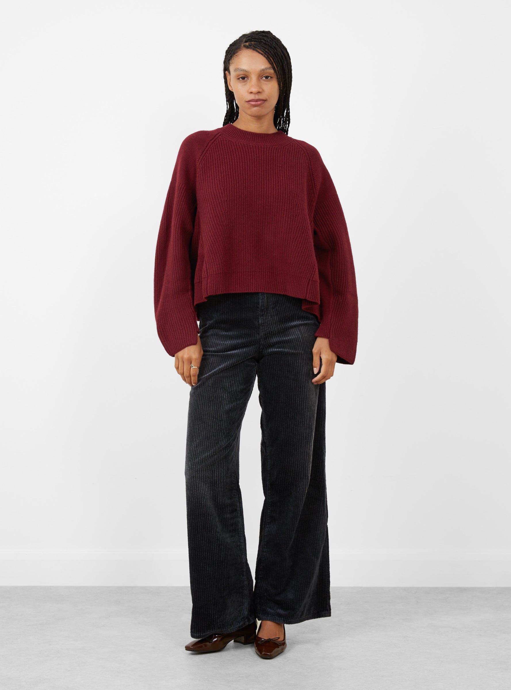 Dorou Knit Wine Wine BELLEROSE (model front) at Couverture & The Garbstore
