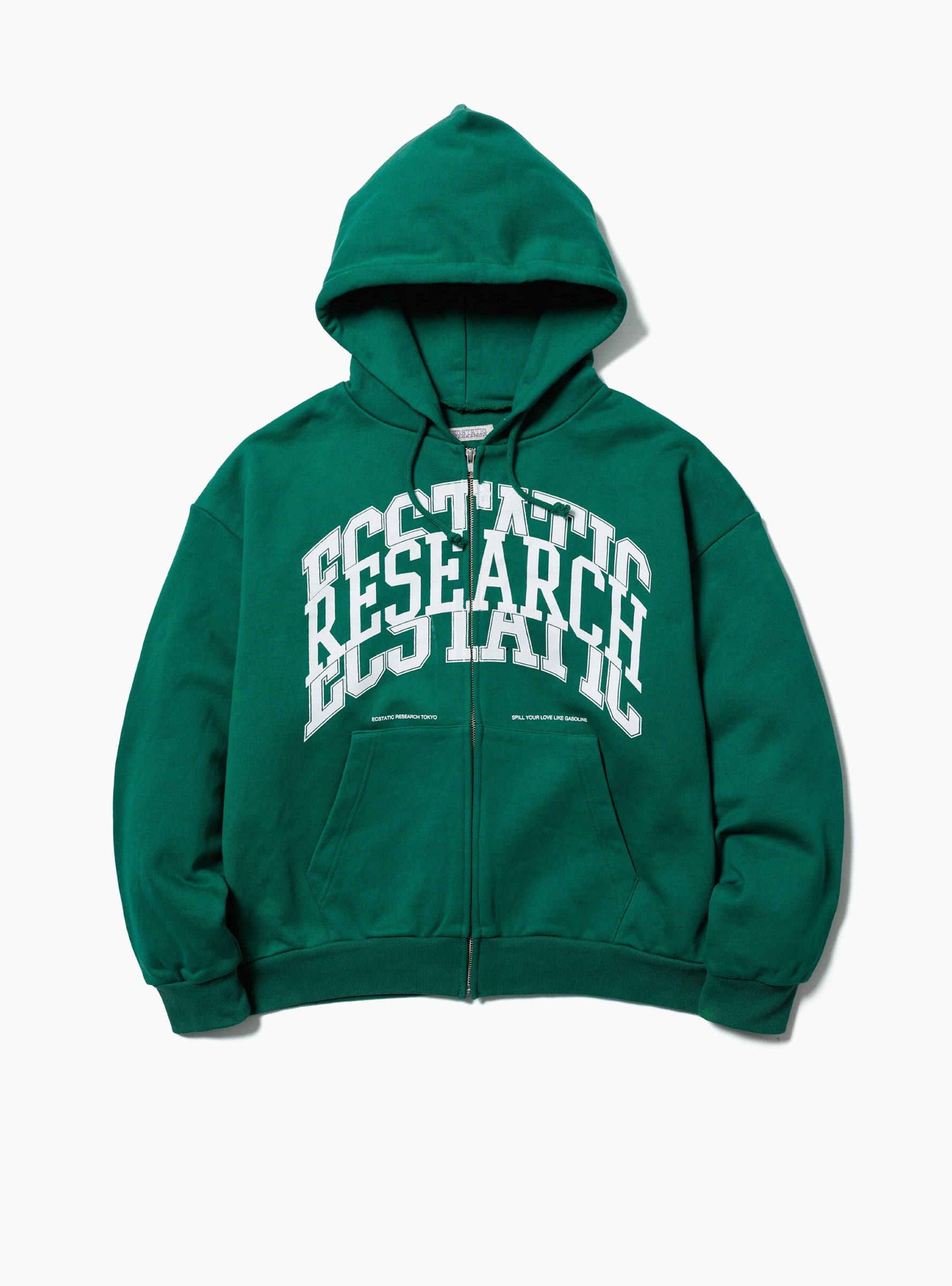 Campus Zip Hoodie Green ECSTATIC RESEARCH (front) at Couverture & The Garbstore