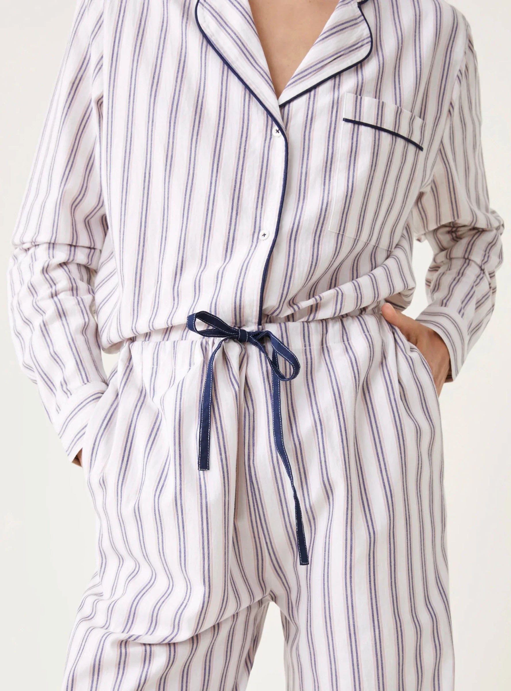 Thelma PJs Mist Stripes Thelma Mist Stripes Scarlette Atelier (model) at Couverture & The Garbstore