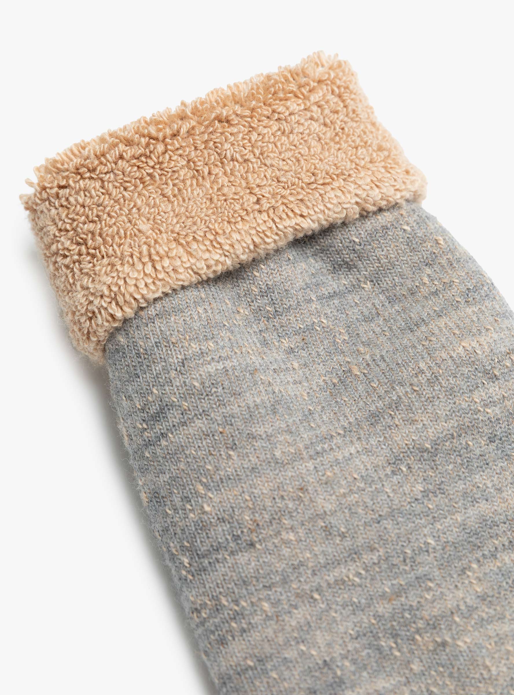 Double Face Merino Wool Crew Socks Grey & Brown ROTOTO (fabric detail) at Couverture & The Garbstore