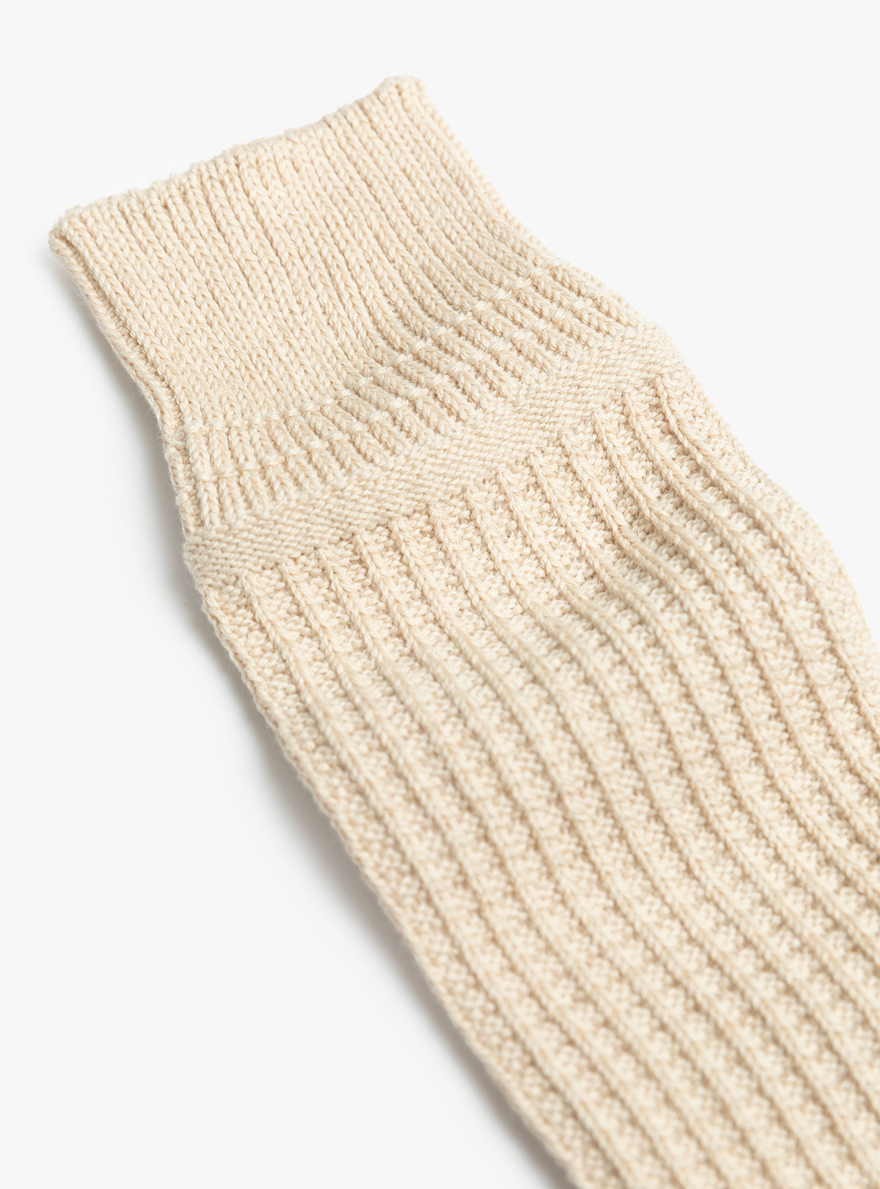 Cotton Waffle Crew Socks Raw Beige ROTOTO (rib detail) at Couverture & The Garbstore