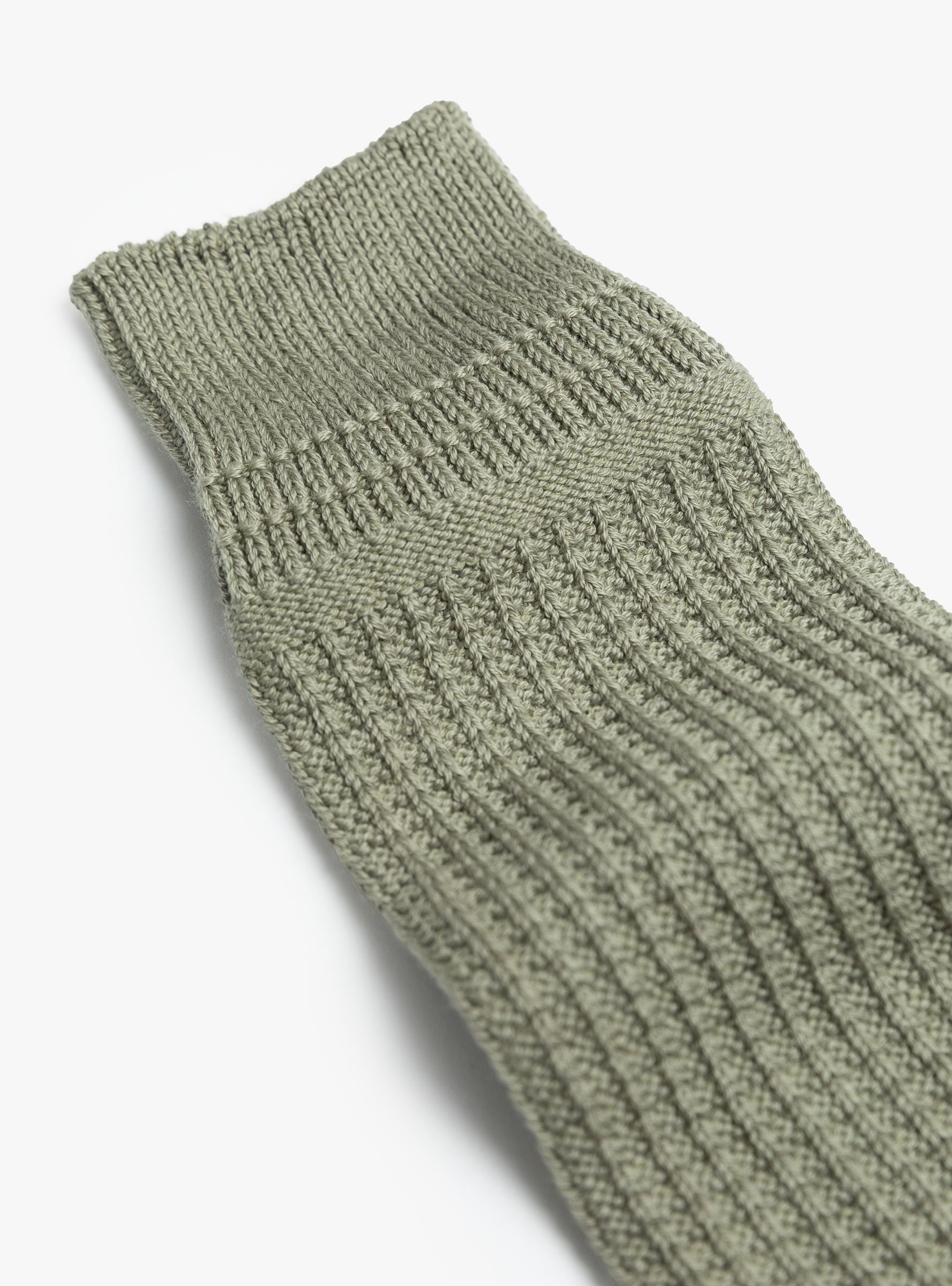 Cotton Waffle Crew Socks Sage ROTOTO (rib detail) at Couverture & The Garbstore