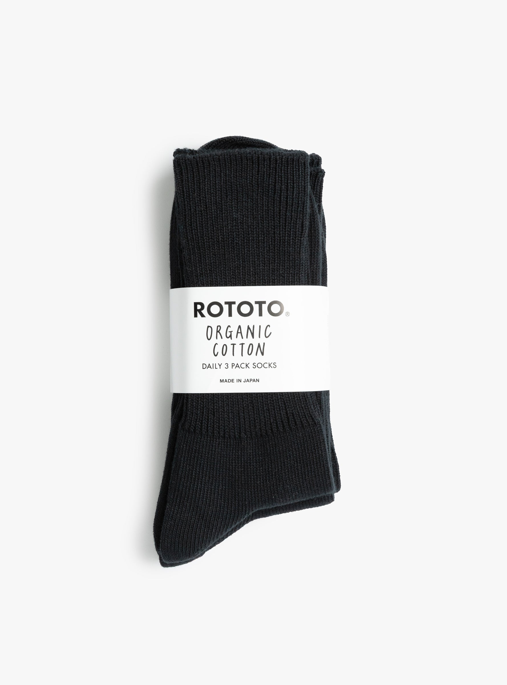 Organic Daily 3 Pack Crew Socks Black ROTOTO (packaged) at Couverture & The Garbstore