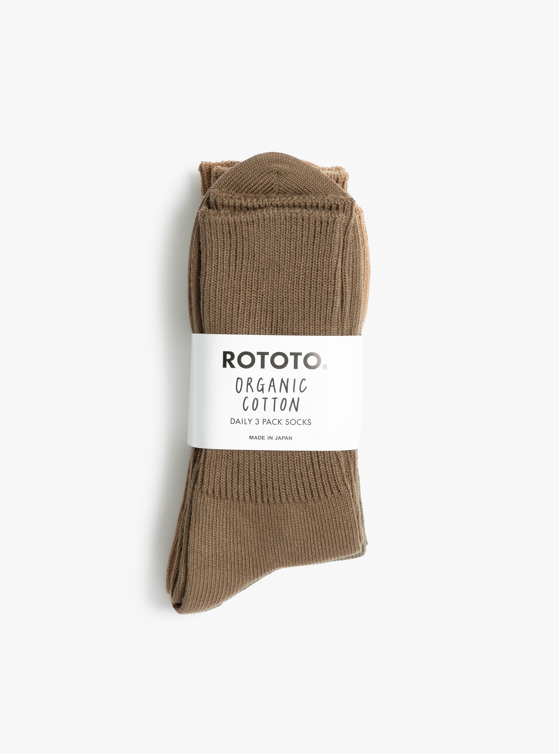 Organic Daily 3 Pack Crew Socks Khaki Tones ROTOTO (packaged) at Couverture & The Garbstore